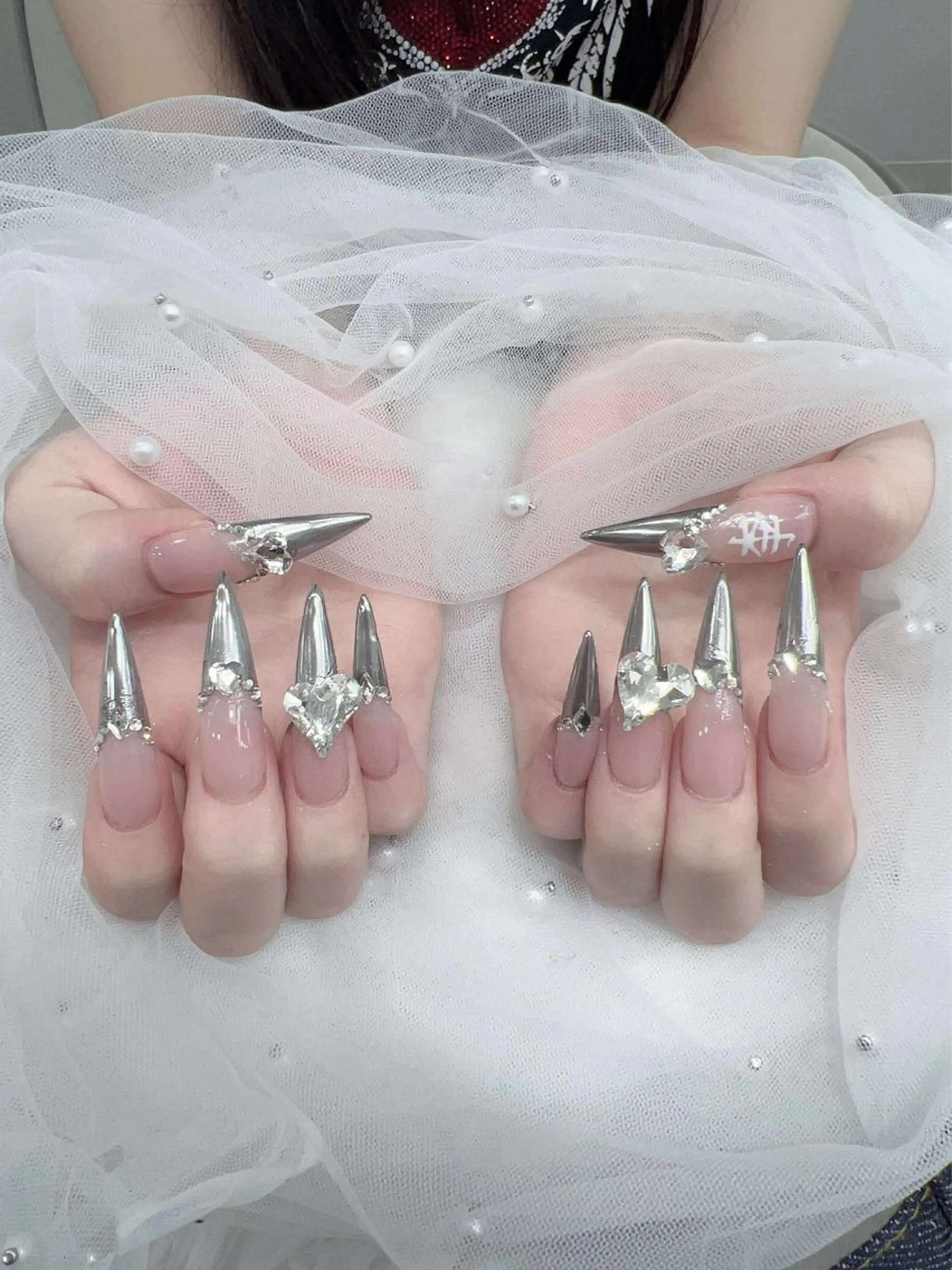 ネイル ハロウィン キラキラネイル 韓国ネイル スカルプネイル ハンドネイル MoMoA Nail ネイル長さ出し専門店のネイルデザイン