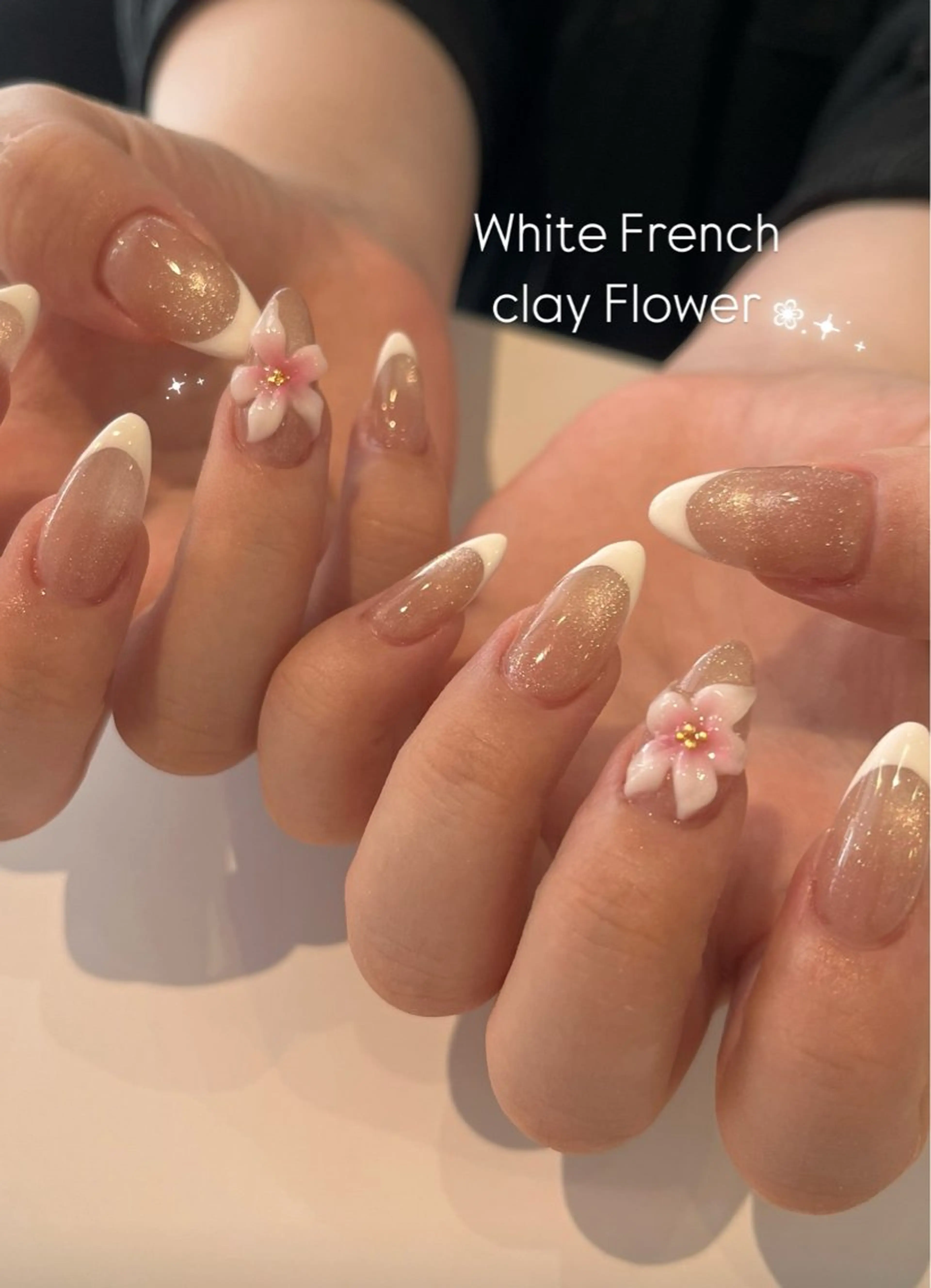 ネイル アートネイル フラワーネイル フレンチネイル マグネットネイル ホワイト ハンドネイル ballie／小野原 なつみのネイルデザイン