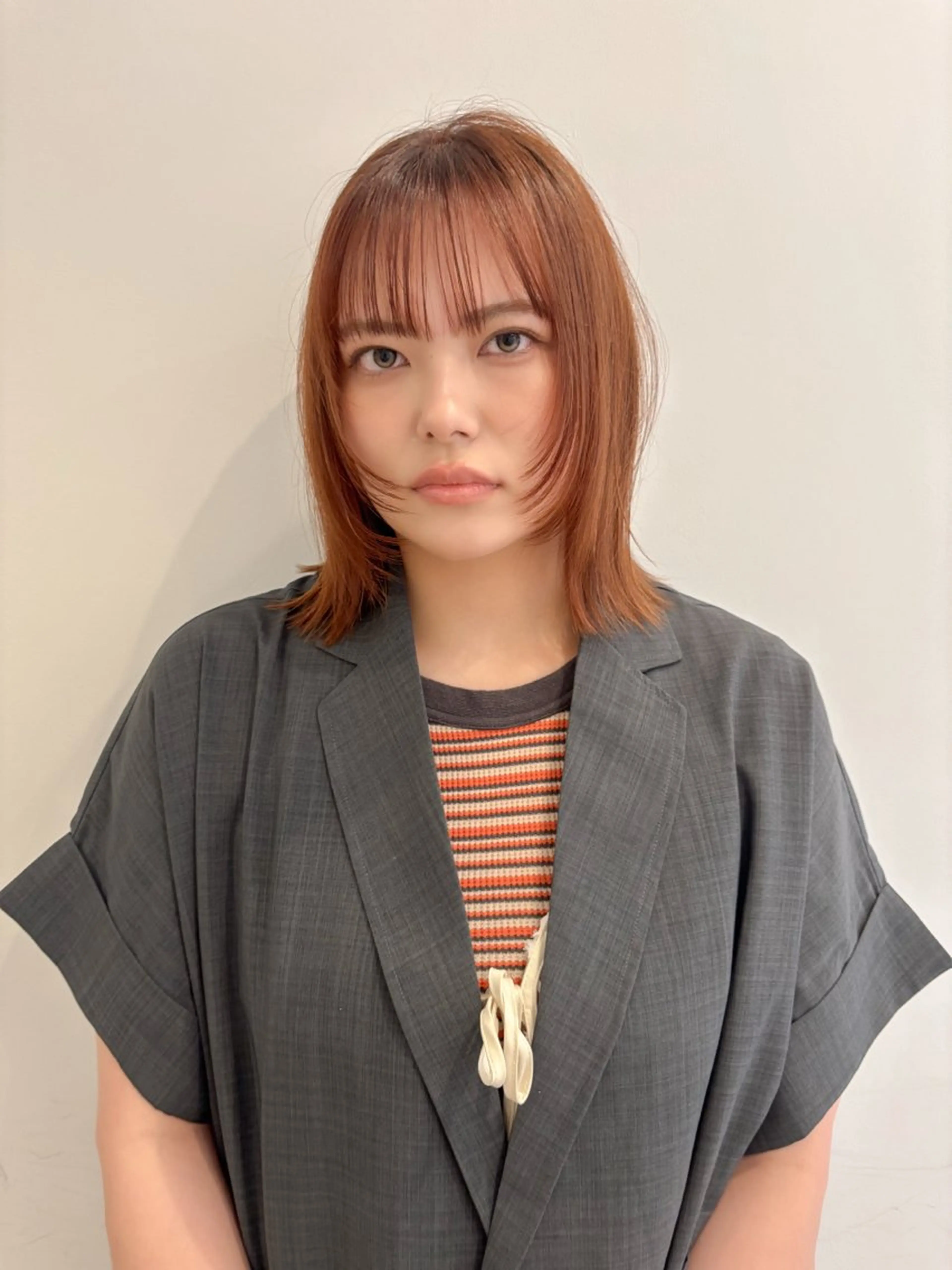 ミディアム 韓国ボブ/顔周り/べ ージュ/織田百華🎀のヘアスタイル