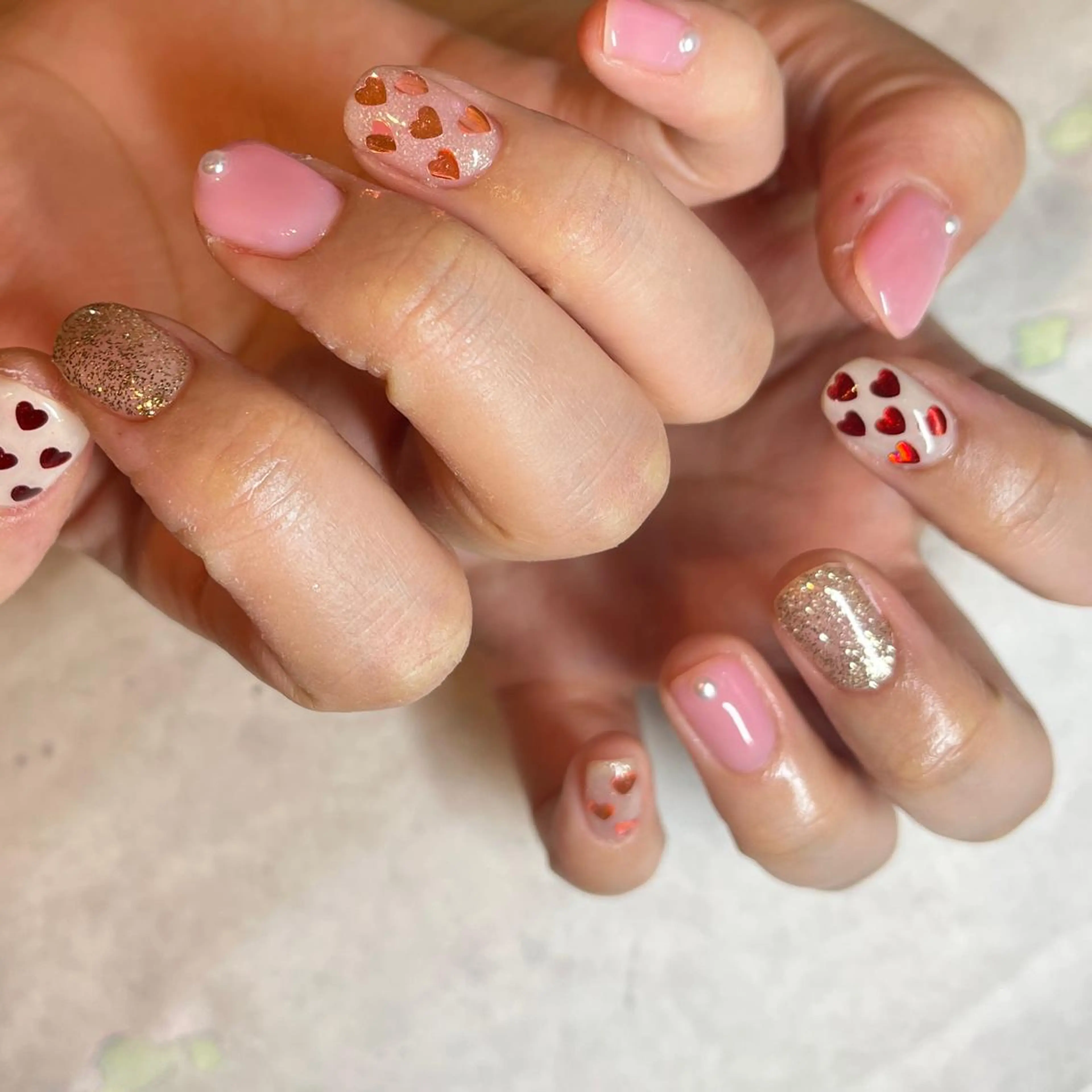 ネイル ハート ピンク フリーランス¨̮⃝ ネイリストOKADAのネイルデザイン