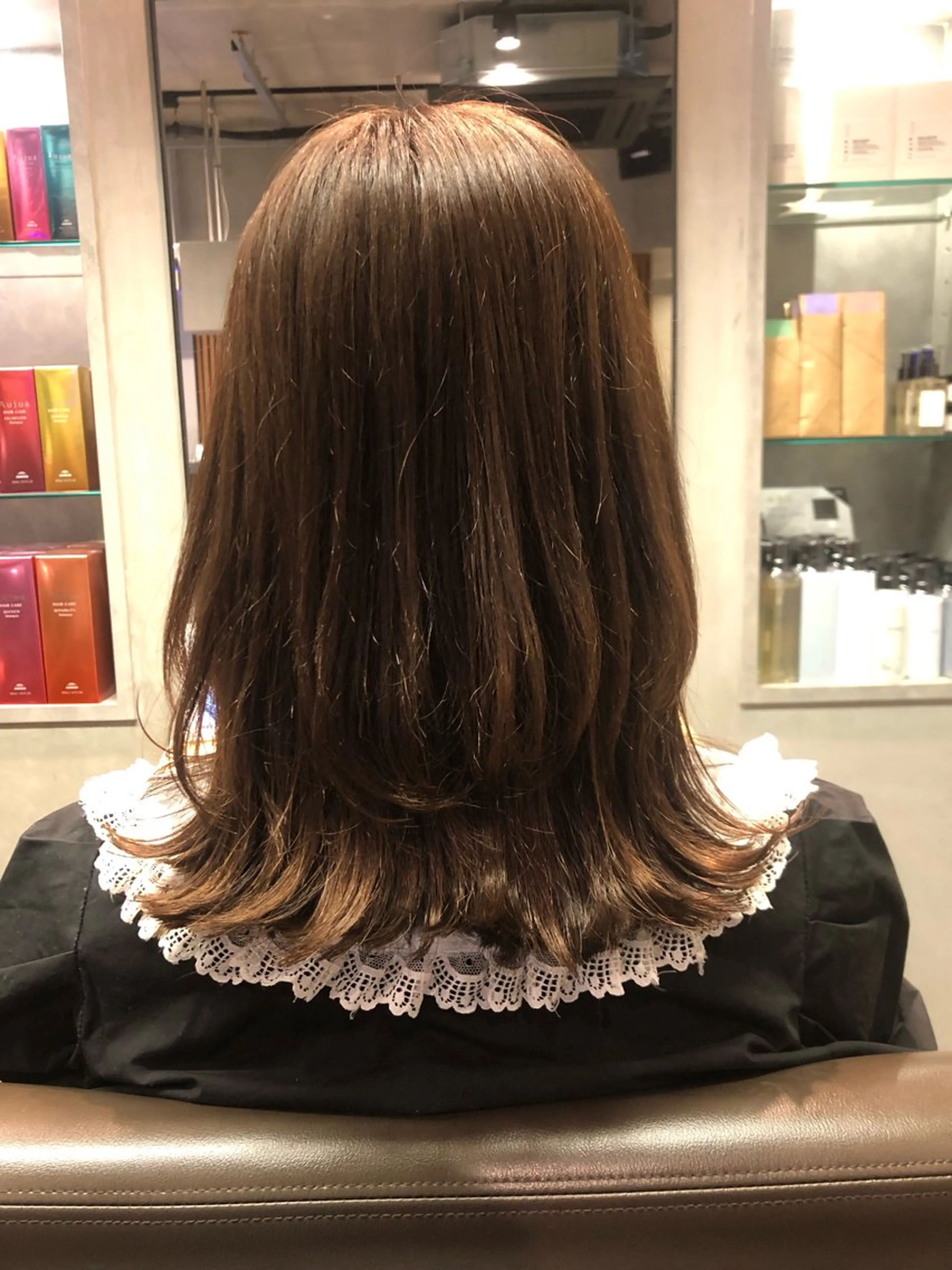 ミディアム ヘアアレンジ ボブ くびれヘア 🎀縮毛矯正.暗髪 .艶髪🩶ちひろのヘアスタイル