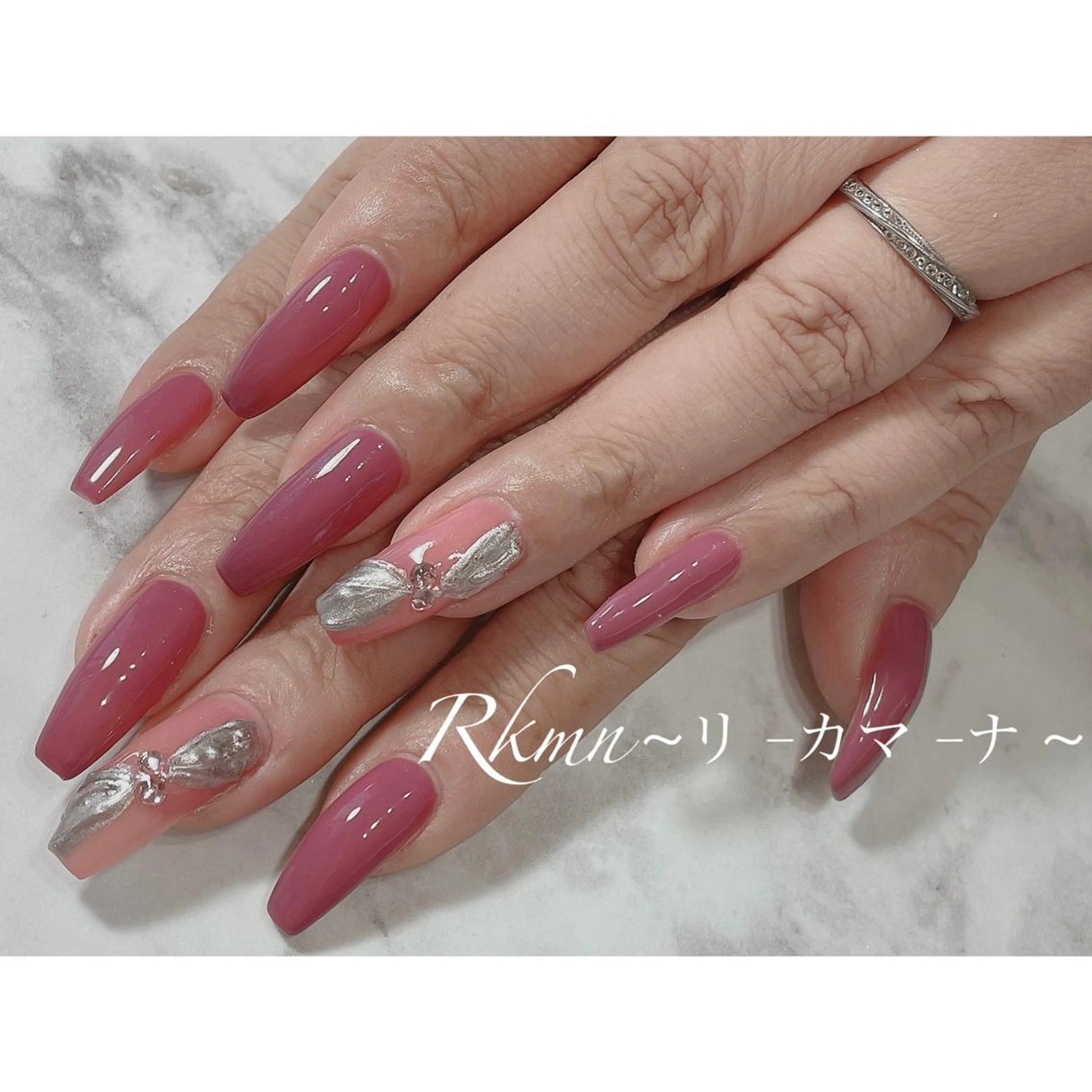 ネイル アートネイル ピンク リボン シンプルネイル 春ネイル ハンドネイル フットネイル ハンドケア Rkmn ~リ-カマ-ナ~のネイルデザイン