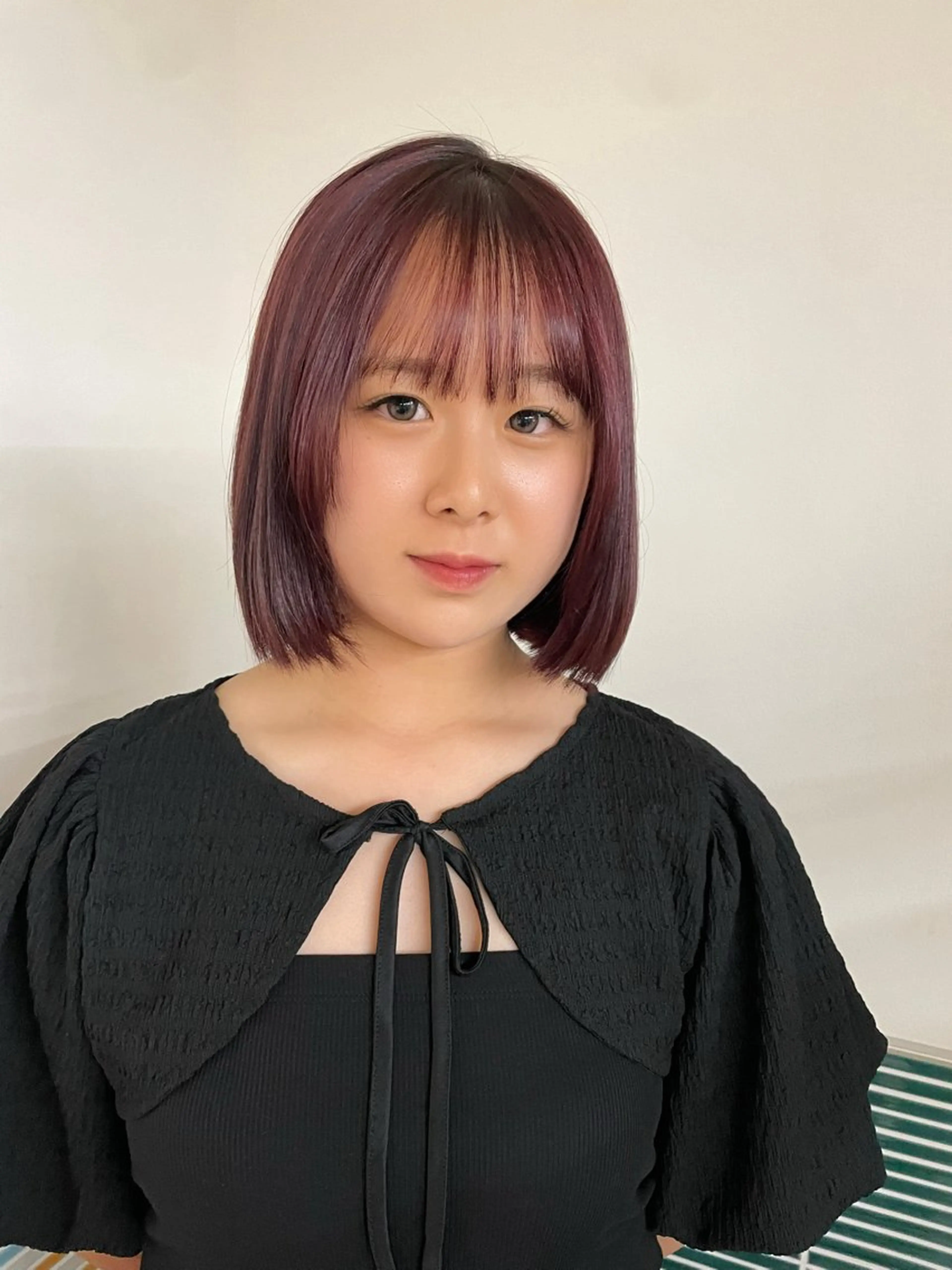 カラー レッドカラー ハイトーン縮毛/暖色 なーな🎀🤍のヘアスタイル