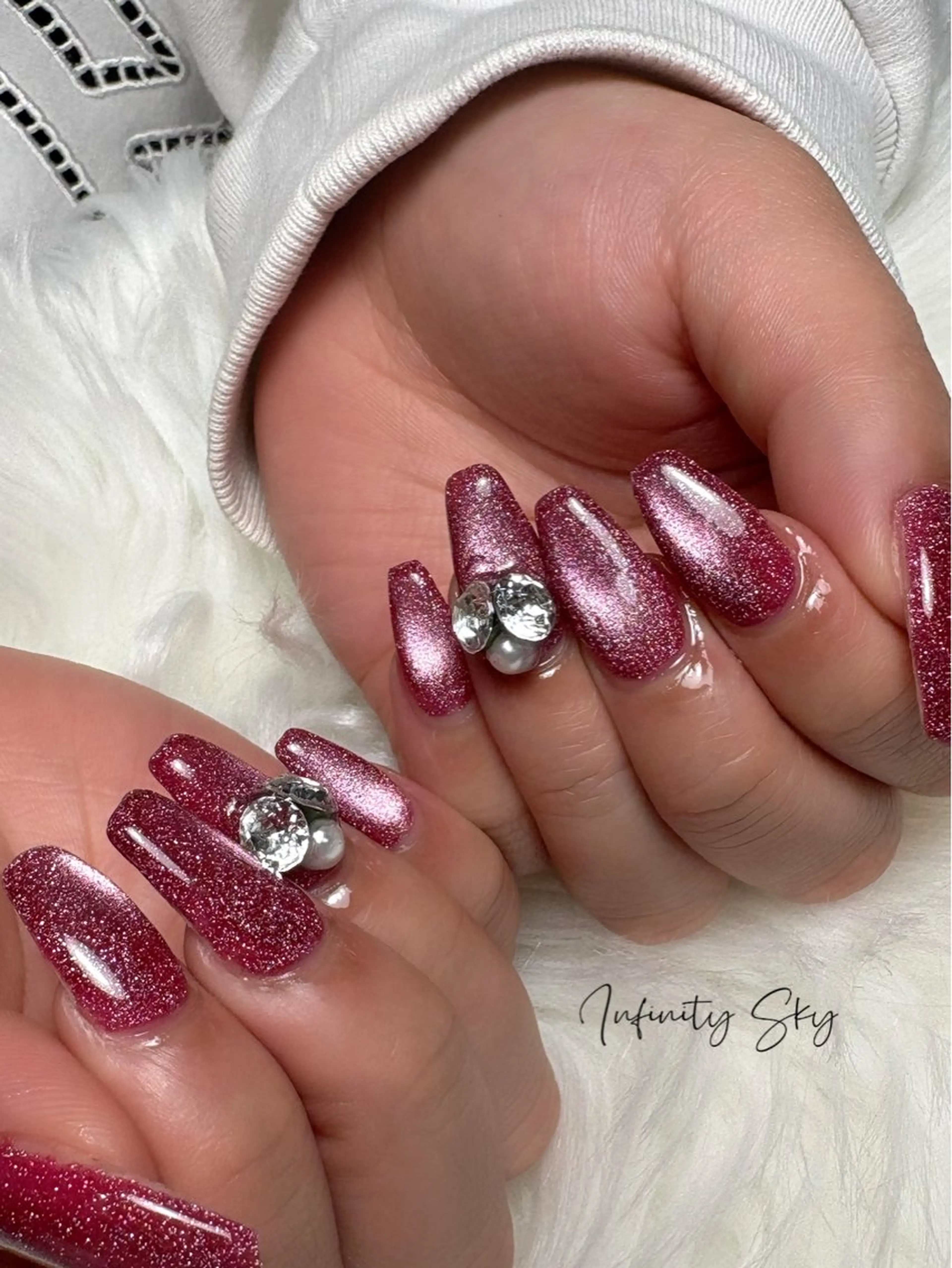ネイル フラッシュネイル マグネットネイル ピンク infinity skyのネイルデザイン