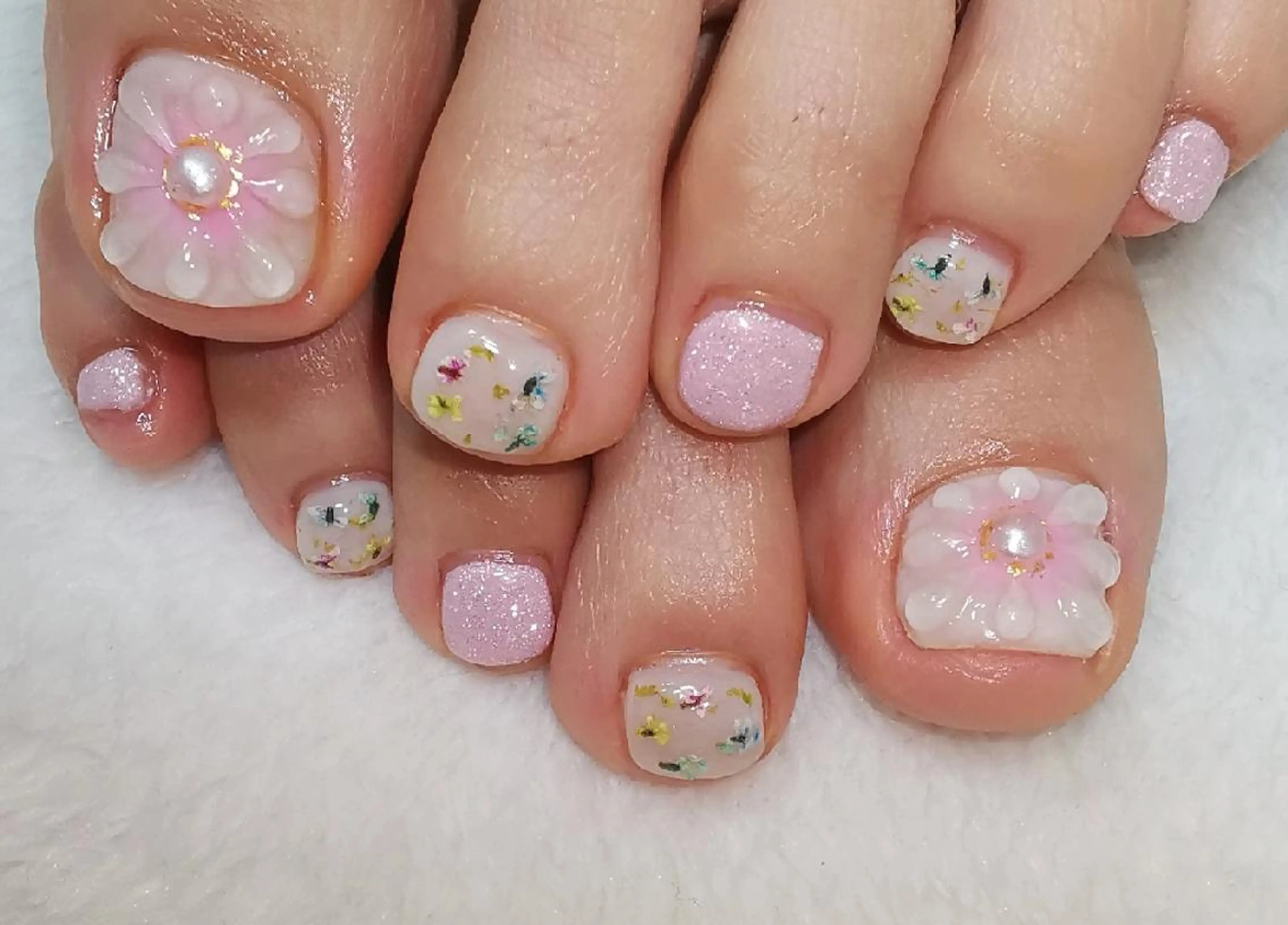 ネイル フラワーネイル ぷっくりネイル フットネイル reve あやののネイルデザイン