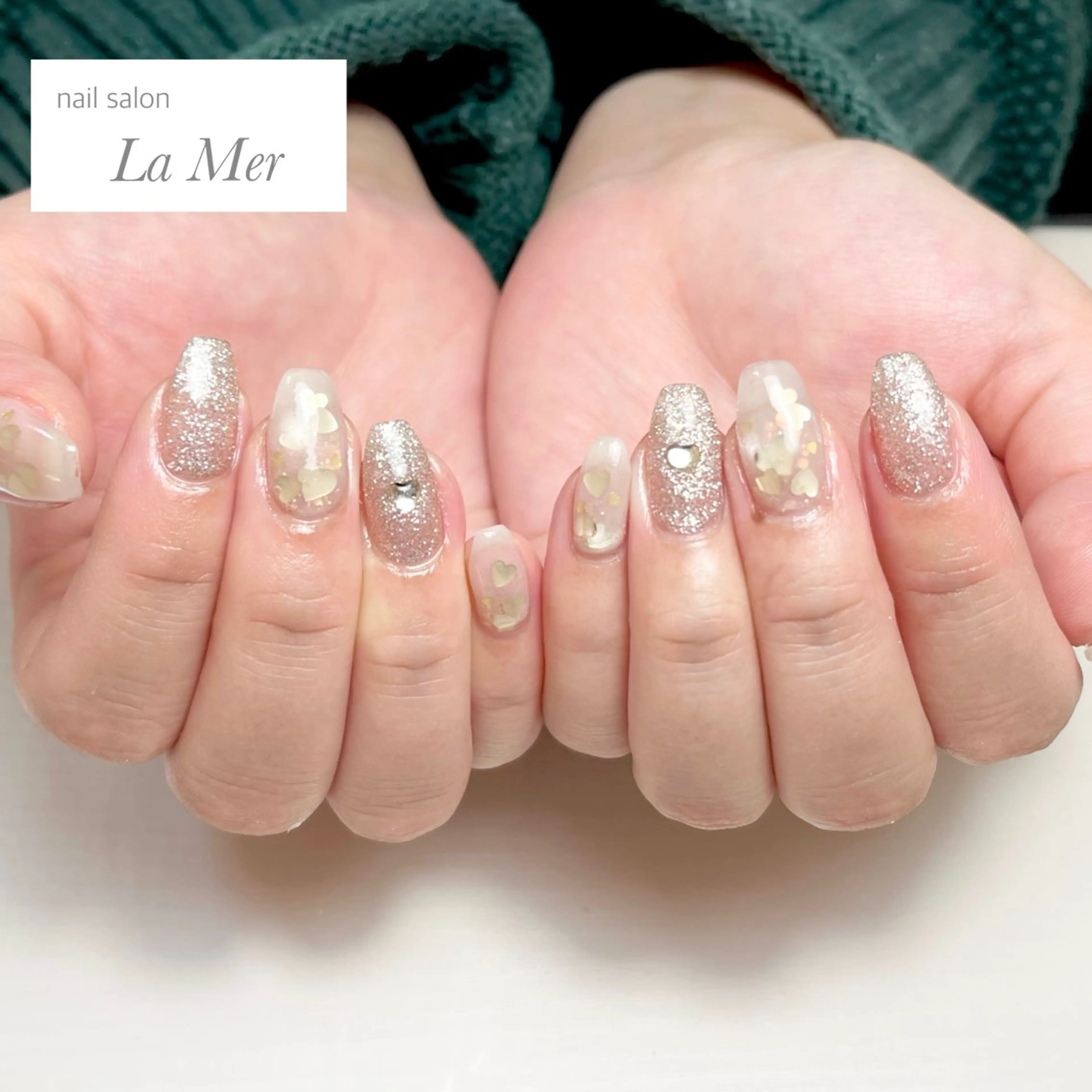 ネイル フラッシュネイル ハート マグネットネイル ビー玉ネイル ピンク ハンドネイル nailsalon La Merのネイルデザイン