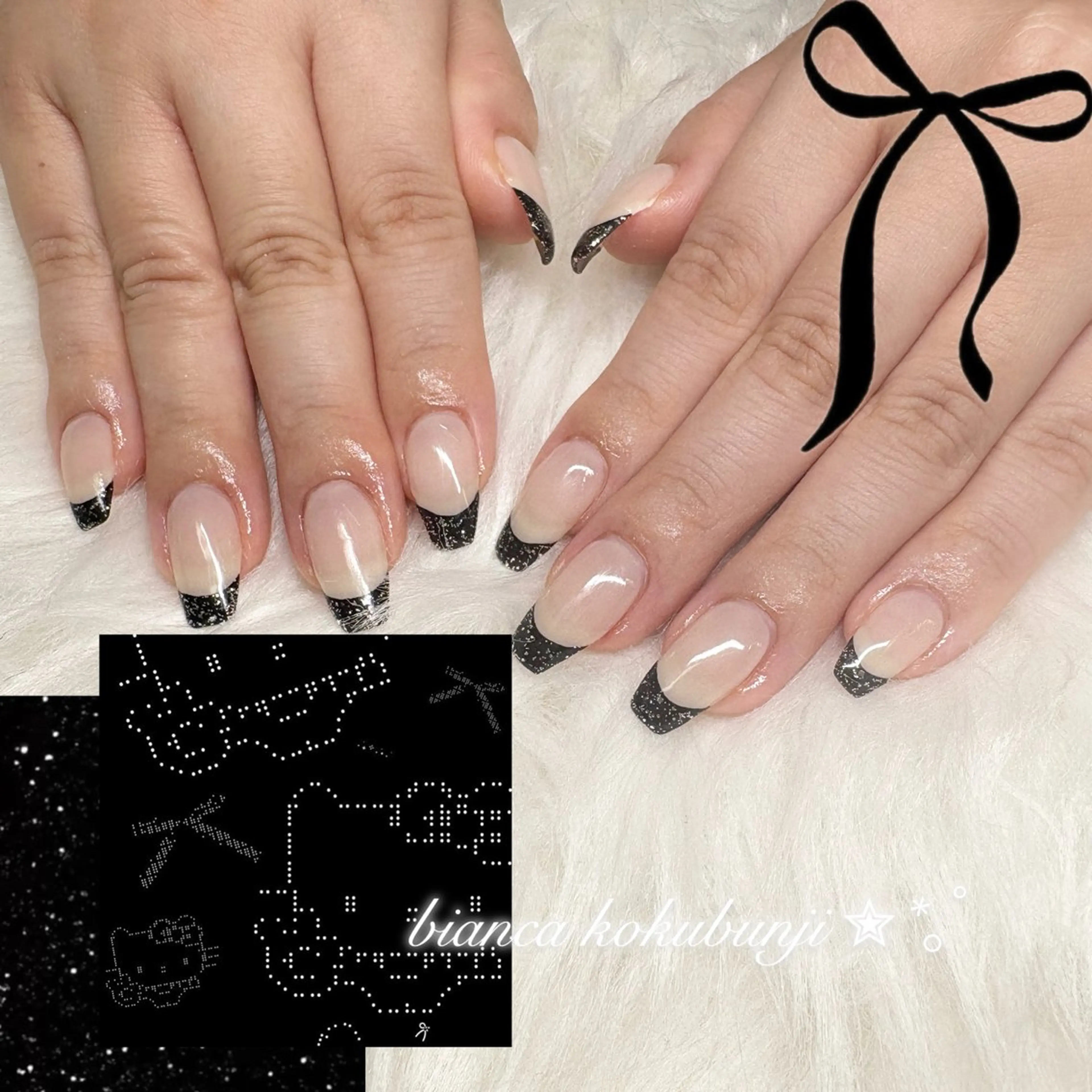 ネイル フレンチネイル ラメ(グリッター) シルバー ハンドネイル *Bianca国分寺 IGUCHI✮*｡ﾟのネイルデザイン