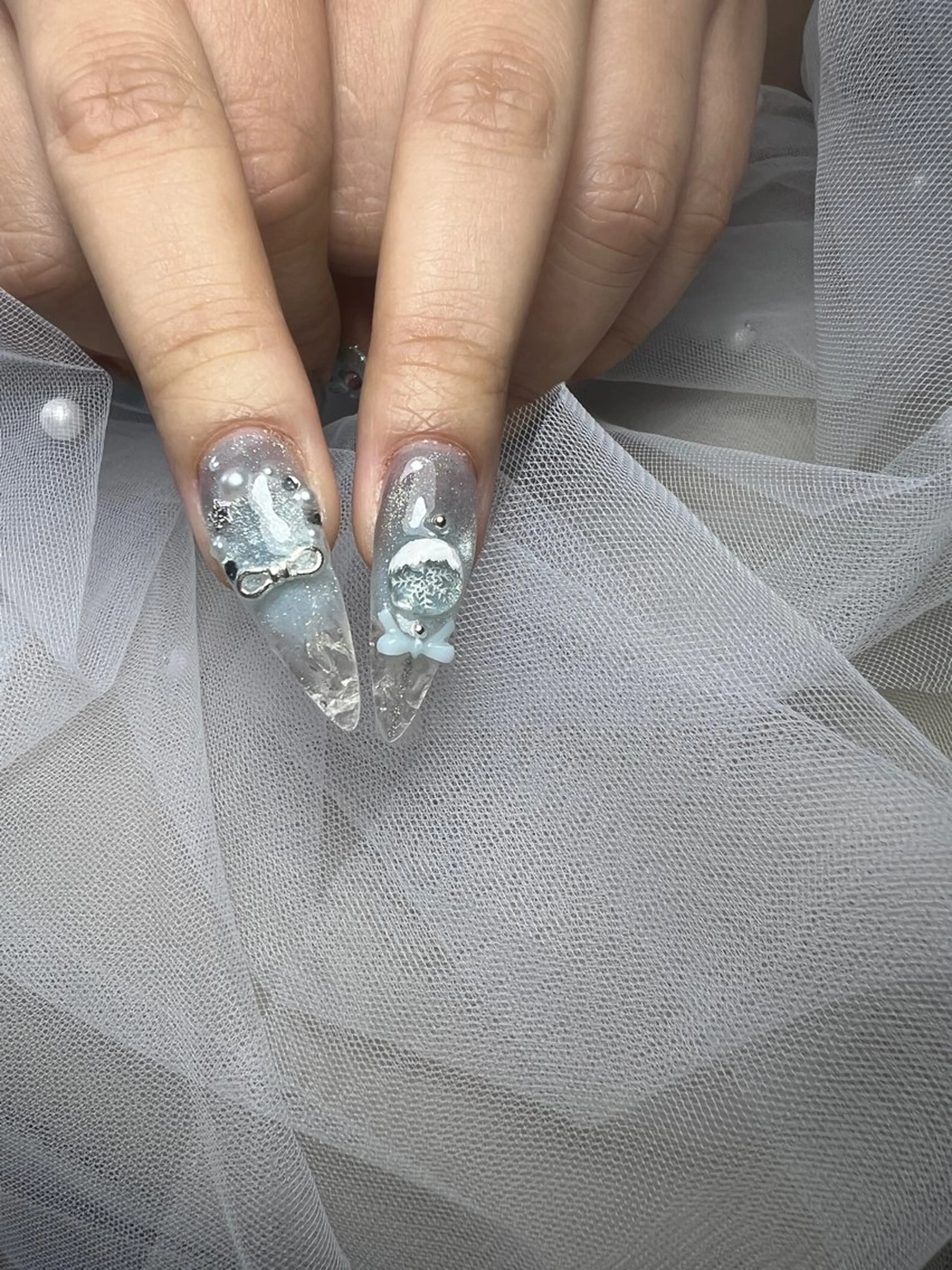 ネイル アートネイル オーロラネイル チークネイル 長さ出し フットネイル Noiranail_ studio川越西口のネイルデザイン