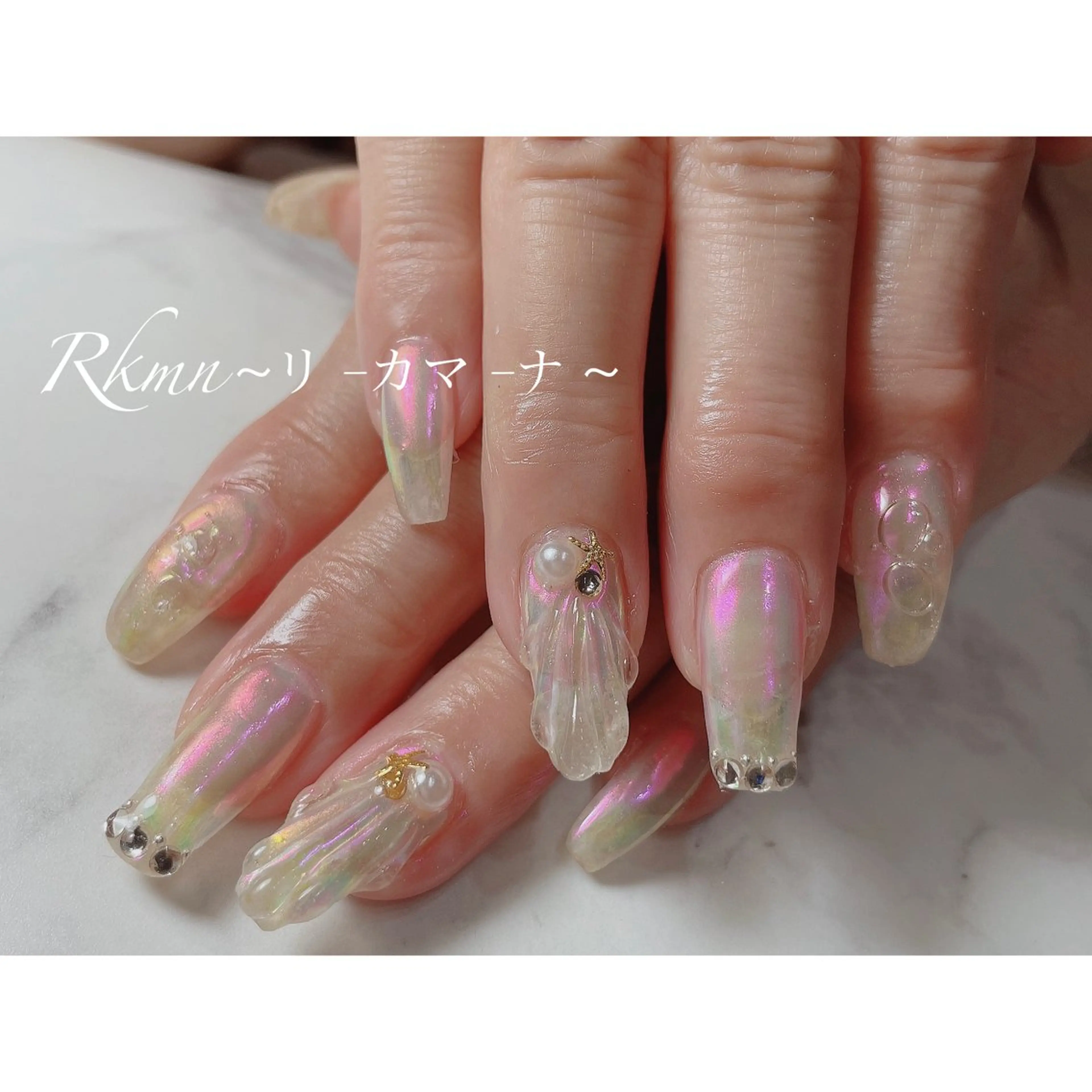 ネイル アートネイル オーロラネイル 春ネイル ハンドネイル フットネイル ハンドケア Rkmn ~リ-カマ-ナ~のネイルデザイン