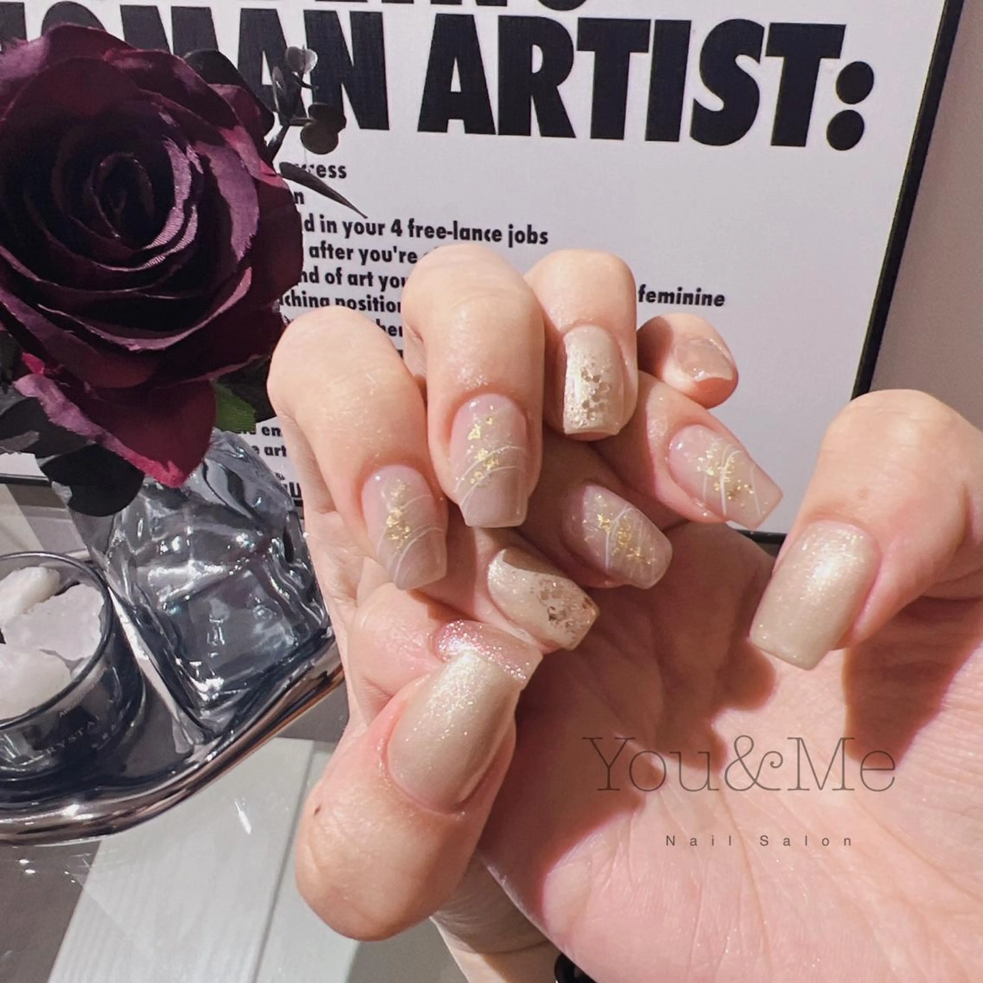 ネイル アートネイル フラッシュネイル フレンチネイル ジェルネイル ガラスフレンチ You&Me Yukiのネイルデザイン