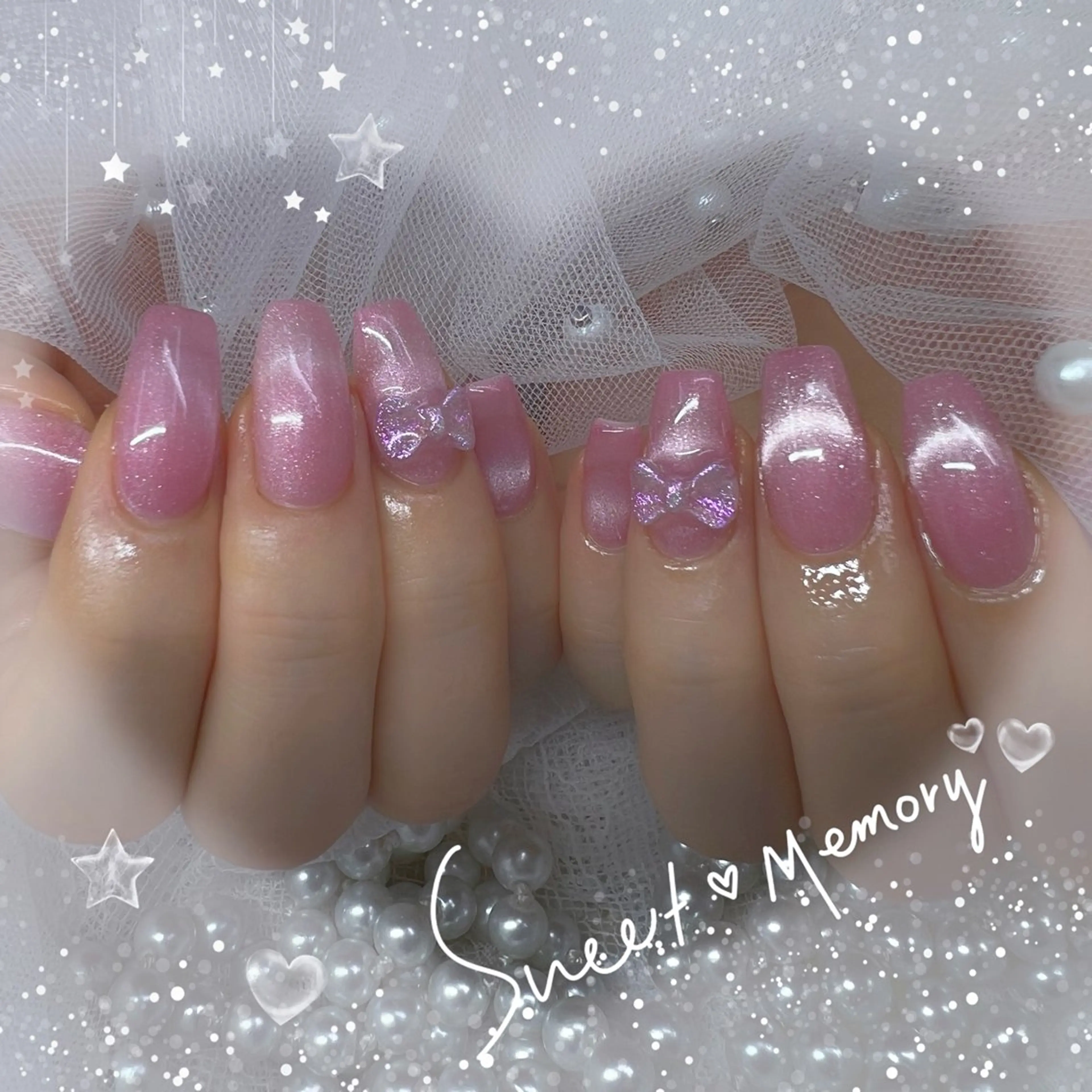 ネイル チークネイル フレンチネイル ガーリー ガラスフレンチ グラデーション Chill Nailsalonのネイルデザイン