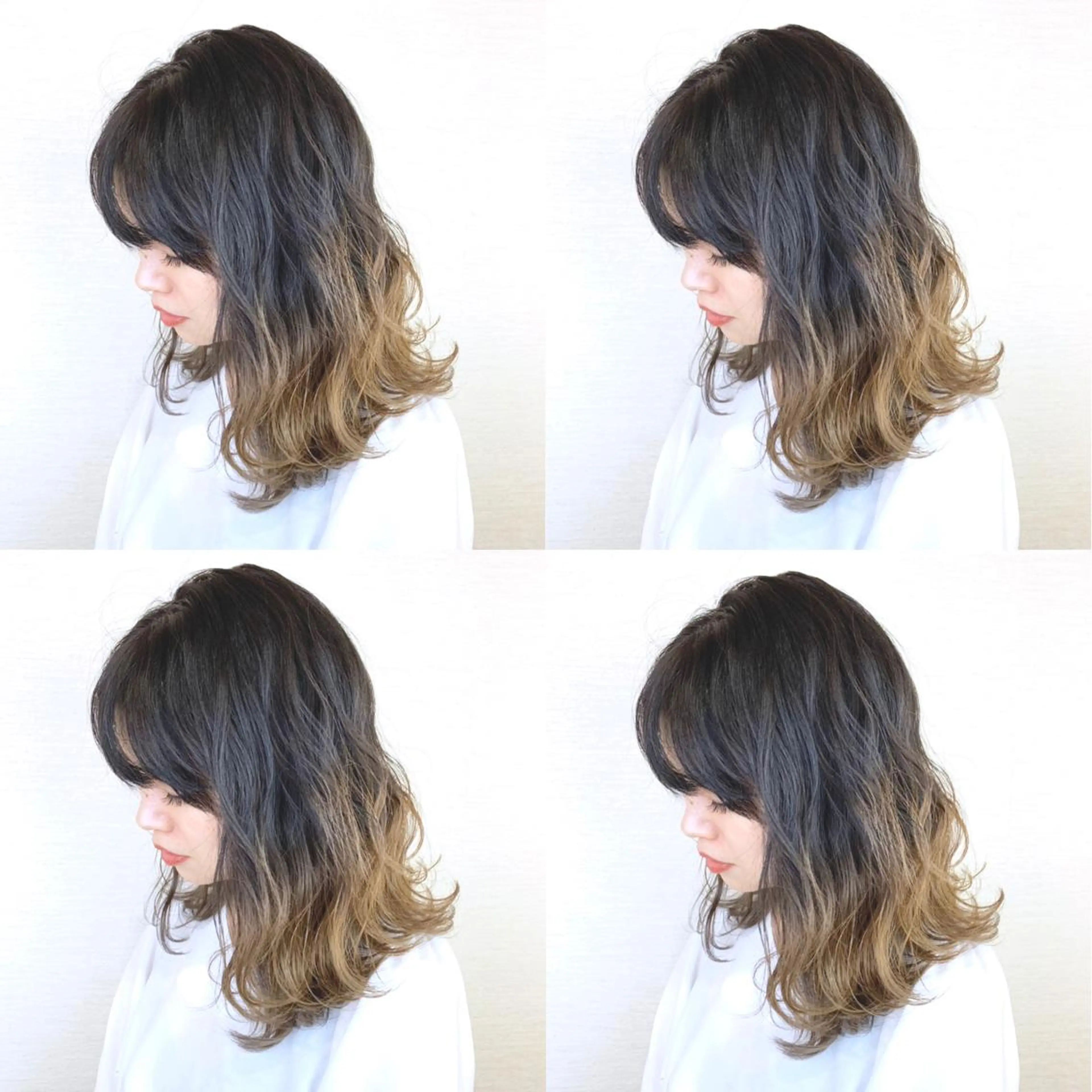 セミロング カラー 韓国レイヤーカット/ ダブルカラーのヘアスタイル