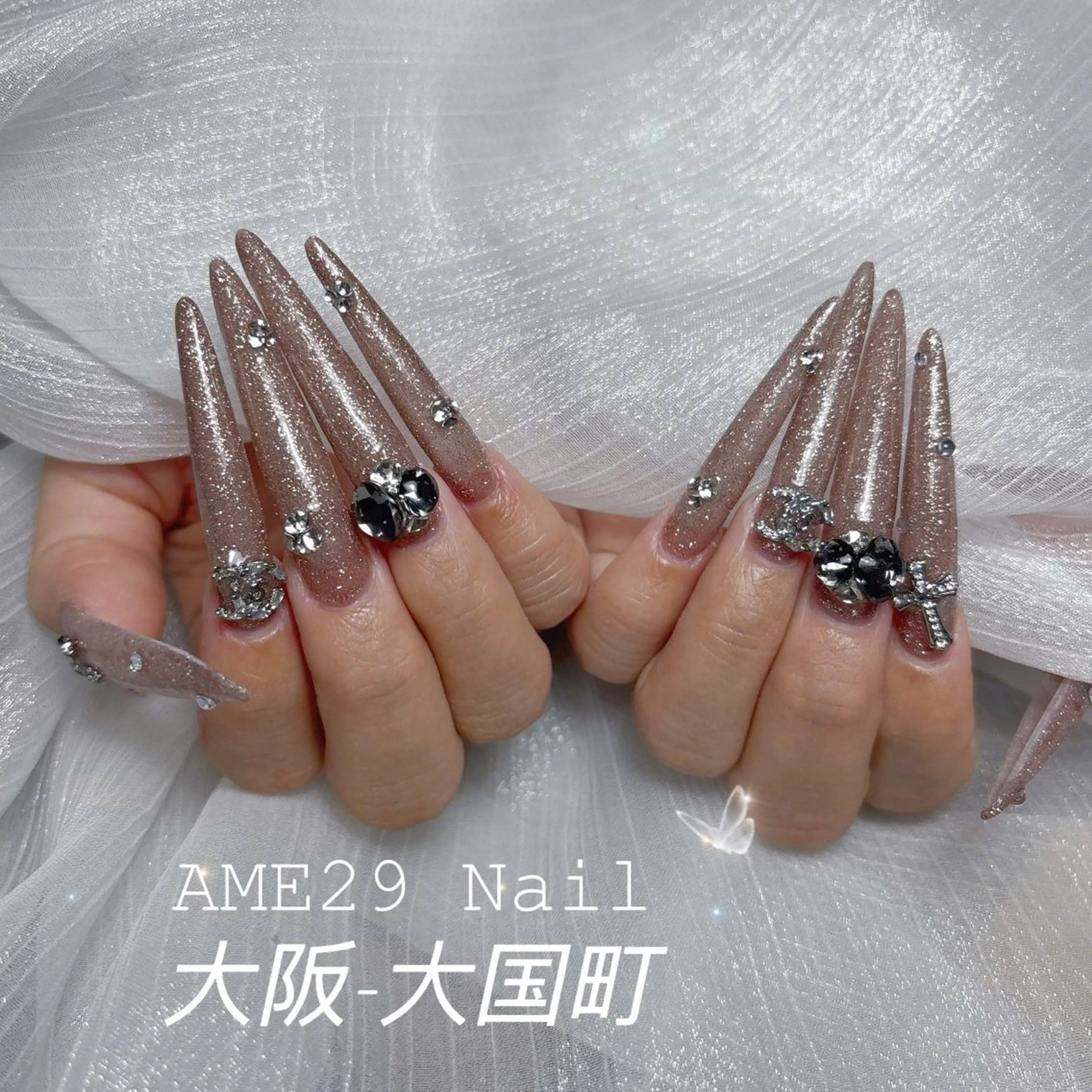 ネイル 長さ出し フラワーネイル ジェルネイル ガーリー グラデーション AME29 Nail ネイルサロンのネイルデザイン