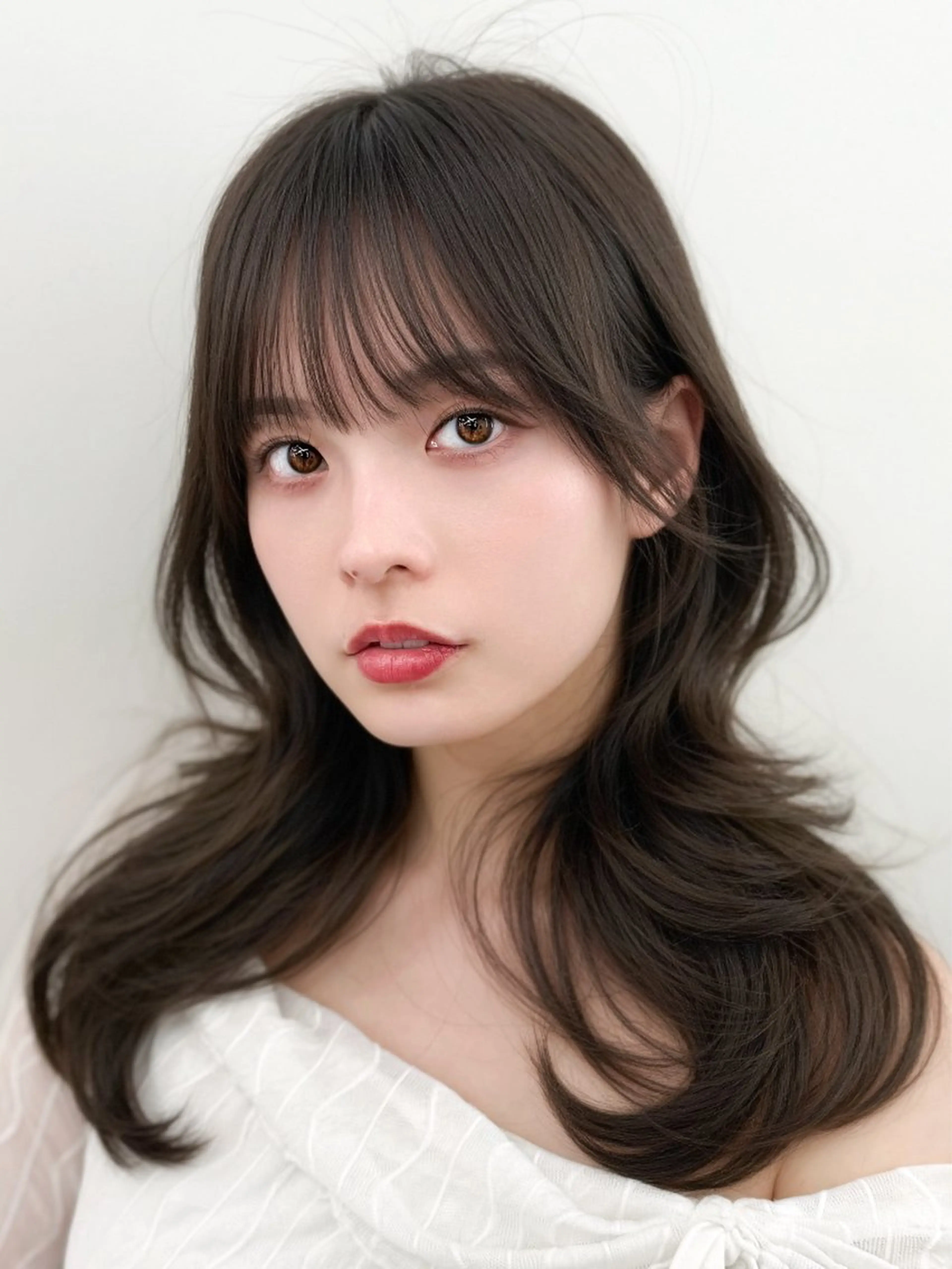 セミロング 韓国風ヘア レイヤーカット カット ヘアカラー トリートメント 失敗しない顔まわり× 小顔補正レイヤー難波のヘアスタイル
