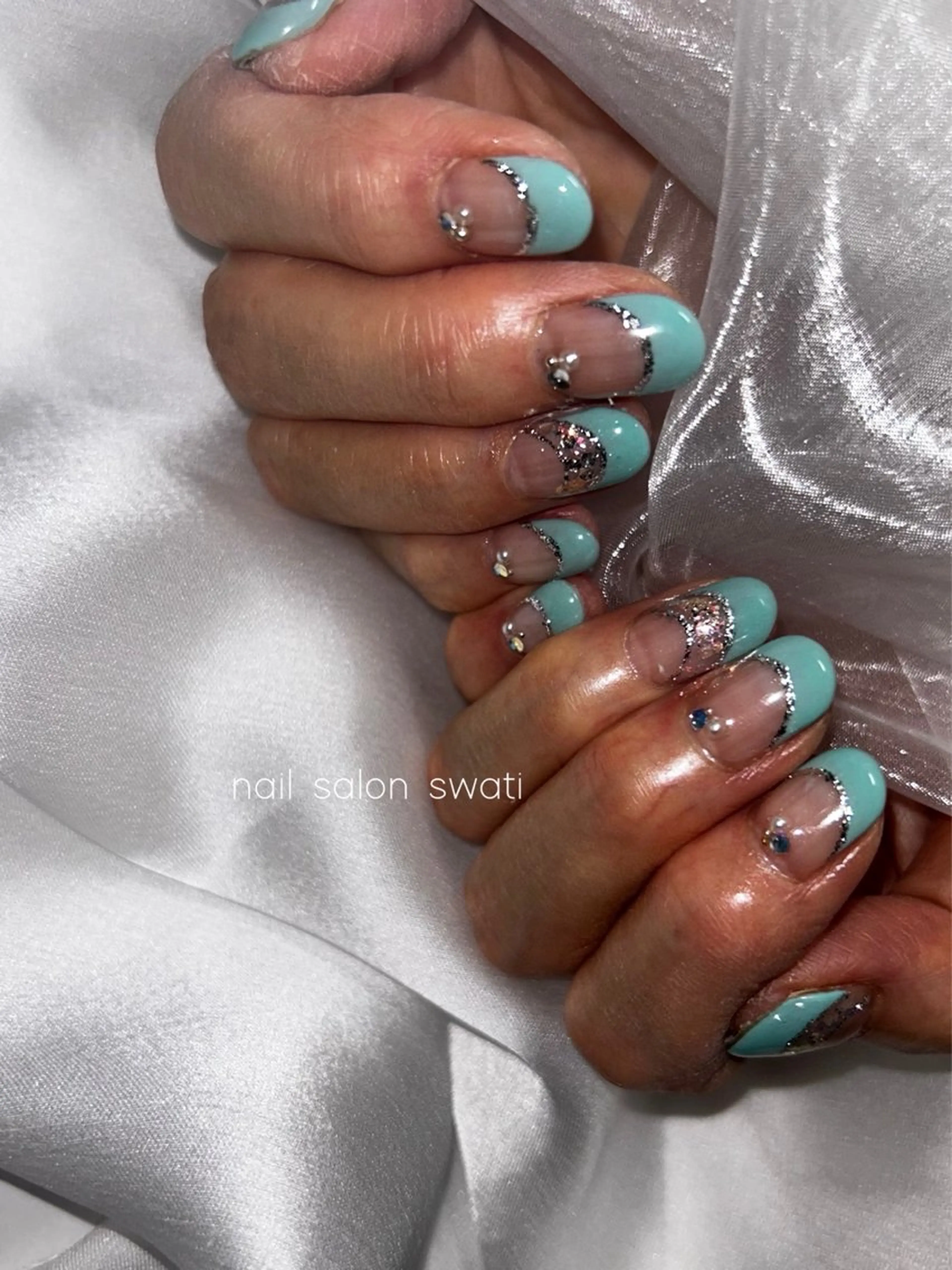 ネイル ブルー フレンチネイル ハンドネイル yuko （ネイリスト）のネイルデザイン