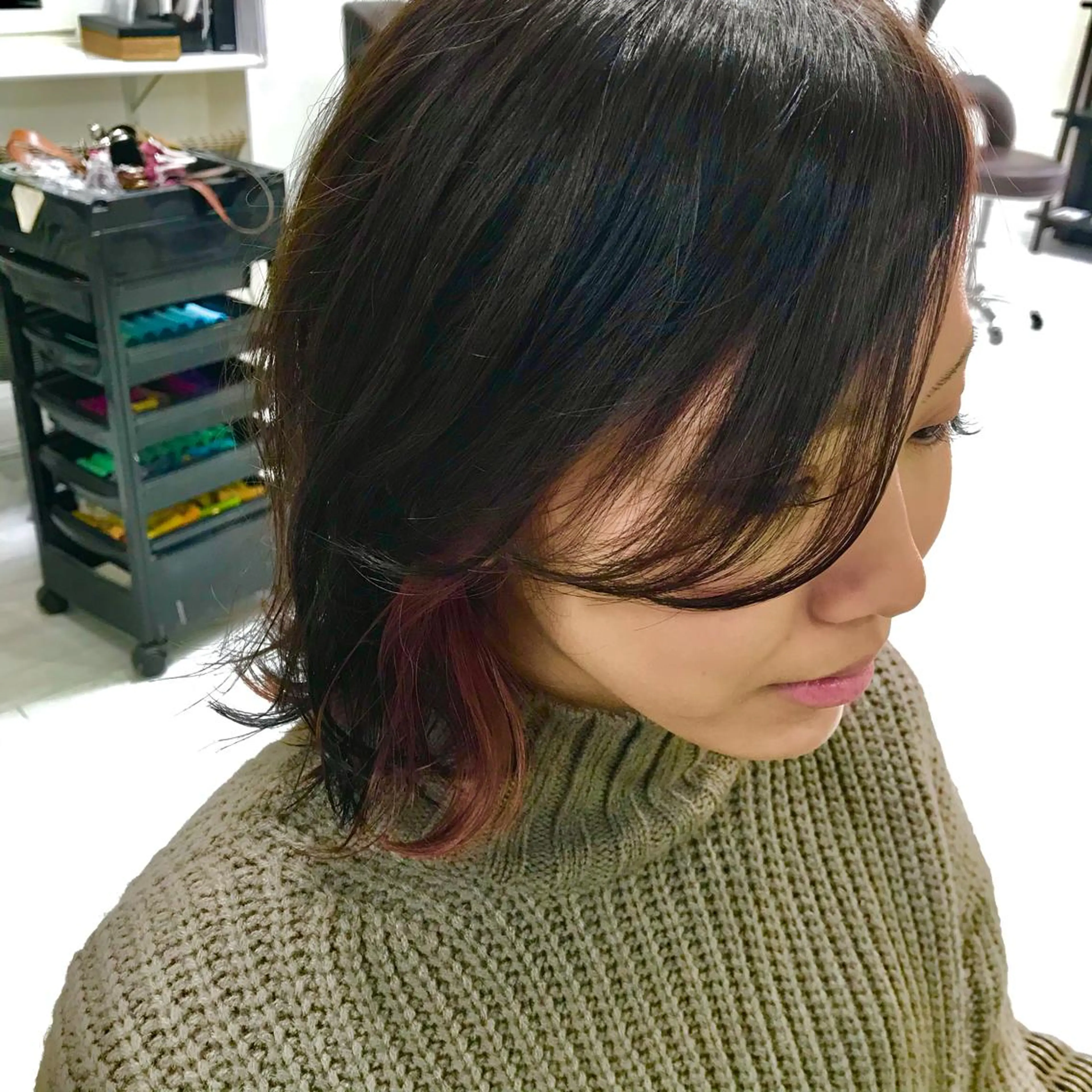 ミディアム カラー ベージュカラー インナーカラー ピンクカラー ヘアカラー ママ美容師 ＊ヒマワリのヘアスタイル