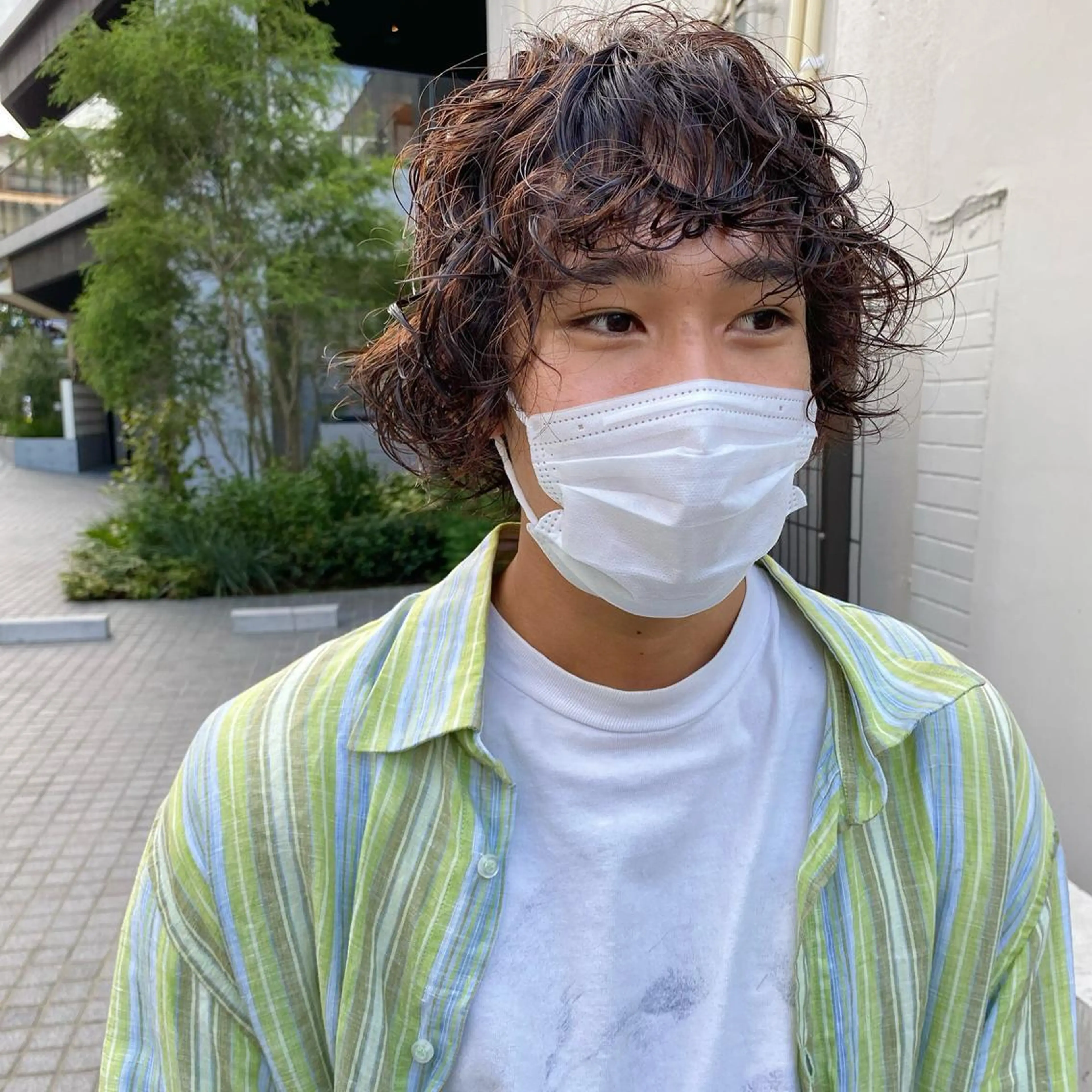 ミディアム パーマ メンズ ミディアムパーマ メンズパーマ 森貴裕/ベージュ/ パーマ/オリーブのヘアスタイル