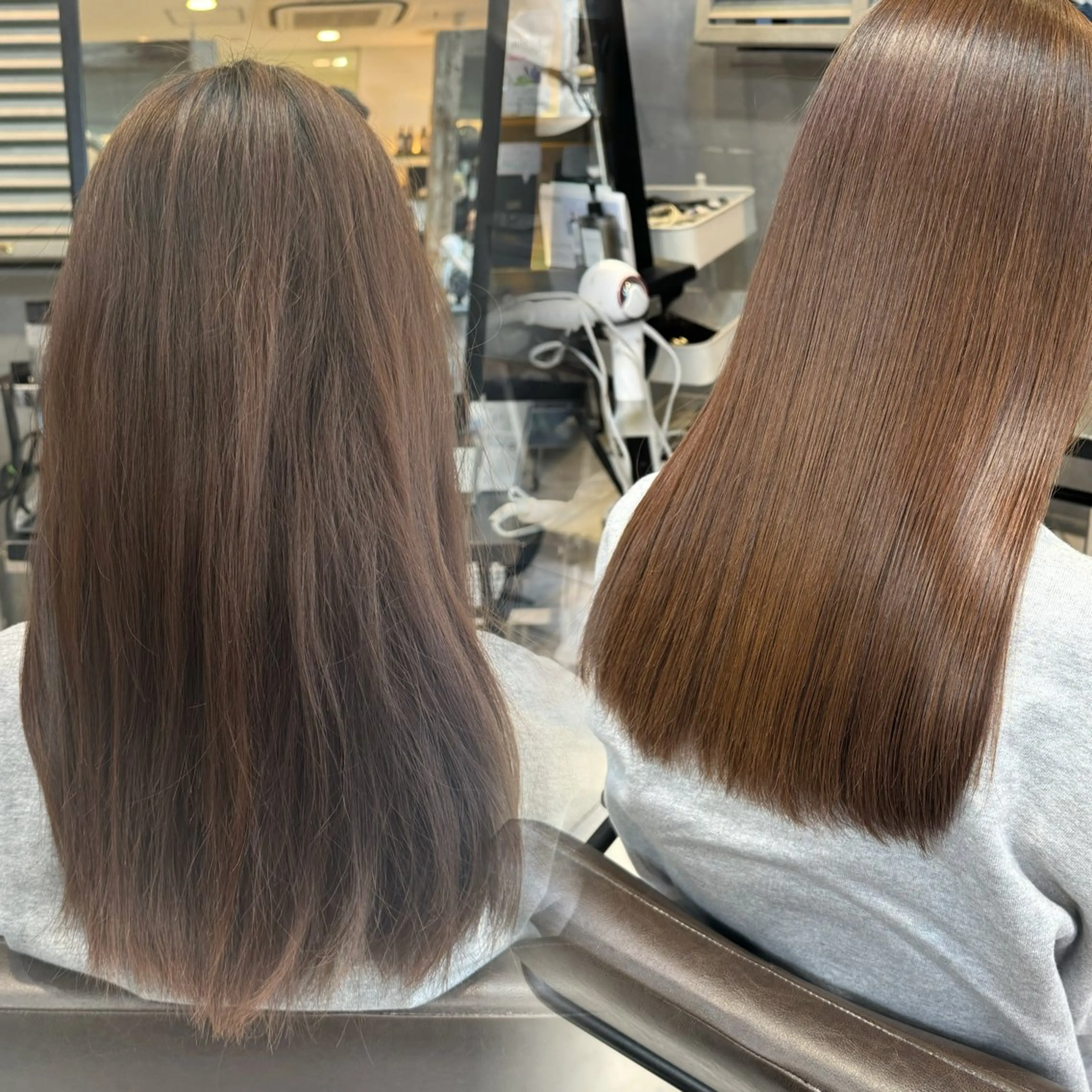 ロング ヘアカラー rioカット縮毛 矯正♡韓国レイヤーのヘアスタイル