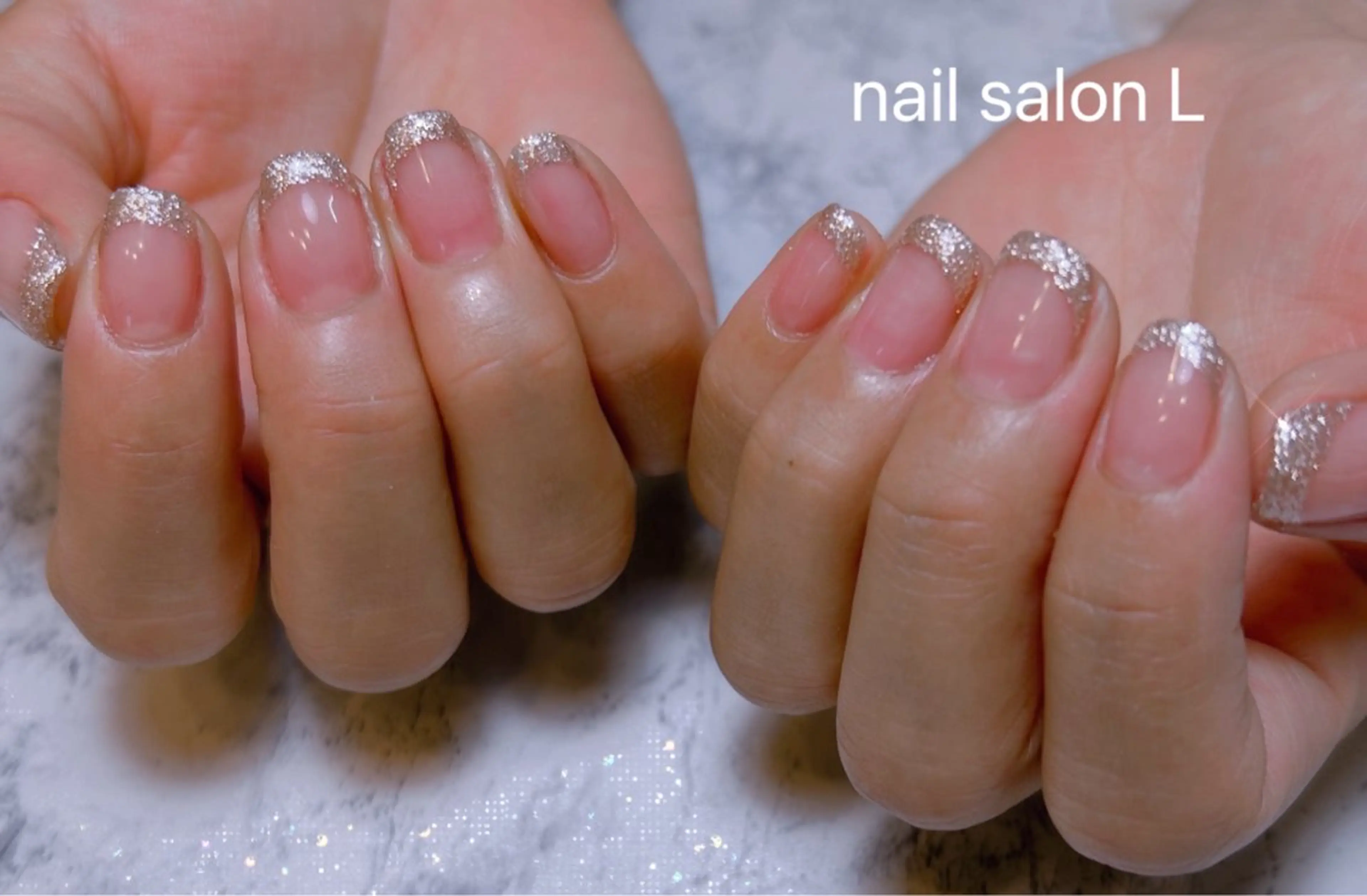 ネイル フレンチネイル ラメ(グリッター) ピンク ハンドネイル 吉川市 ネイルサロンLのネイルデザイン