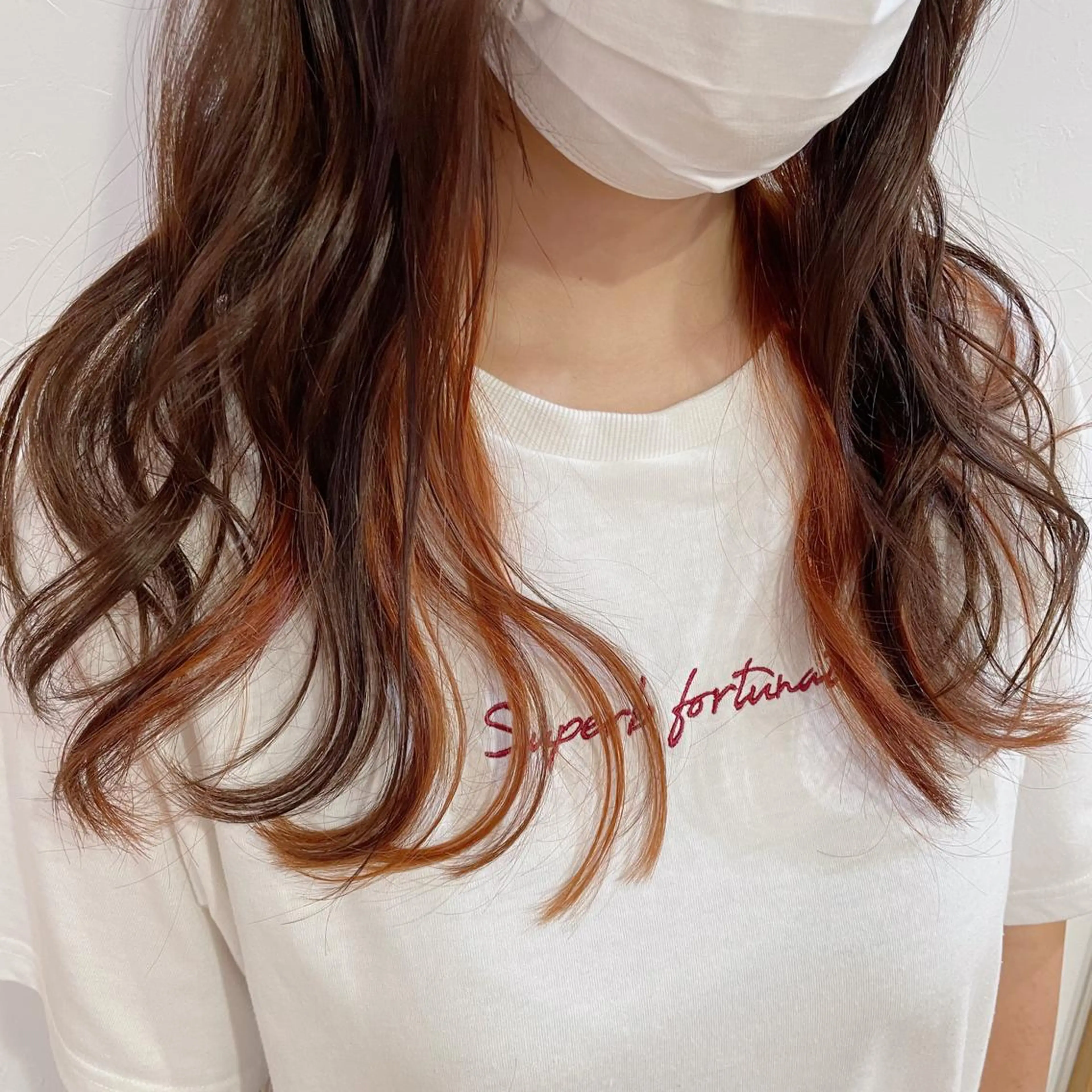 セミロング カラー ヘアアレンジ オレンジ ピンクカラー なつき/艶ピンク/ girly hairのヘアスタイル