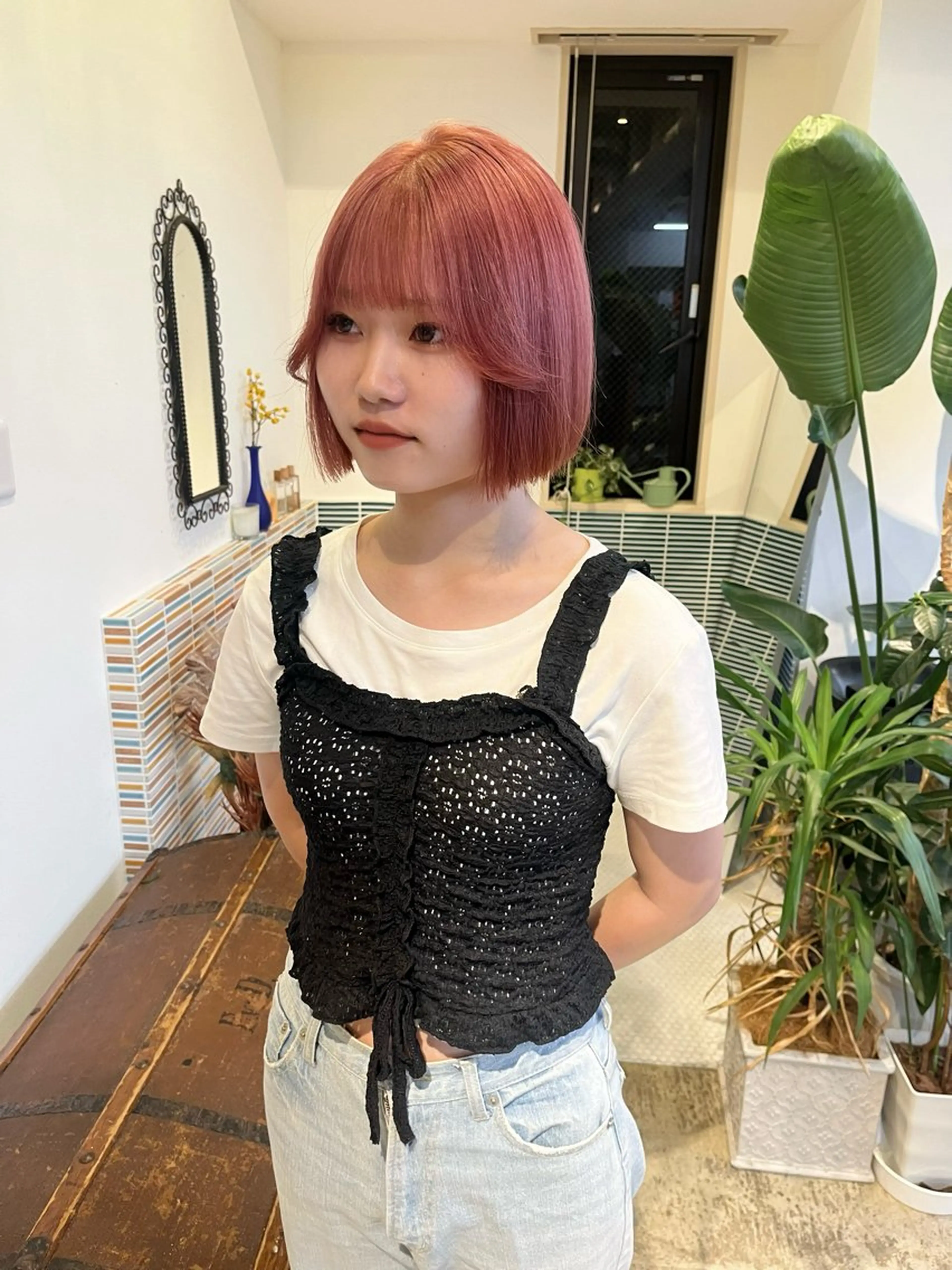 ミディアム カラー ベージュカラー ブリーチ ピンクカラー ピンクベージュ カット ヘアカラー トリートメント 🩷ハイトーン透明感 レイヤー🩷ユリカのヘアスタイル