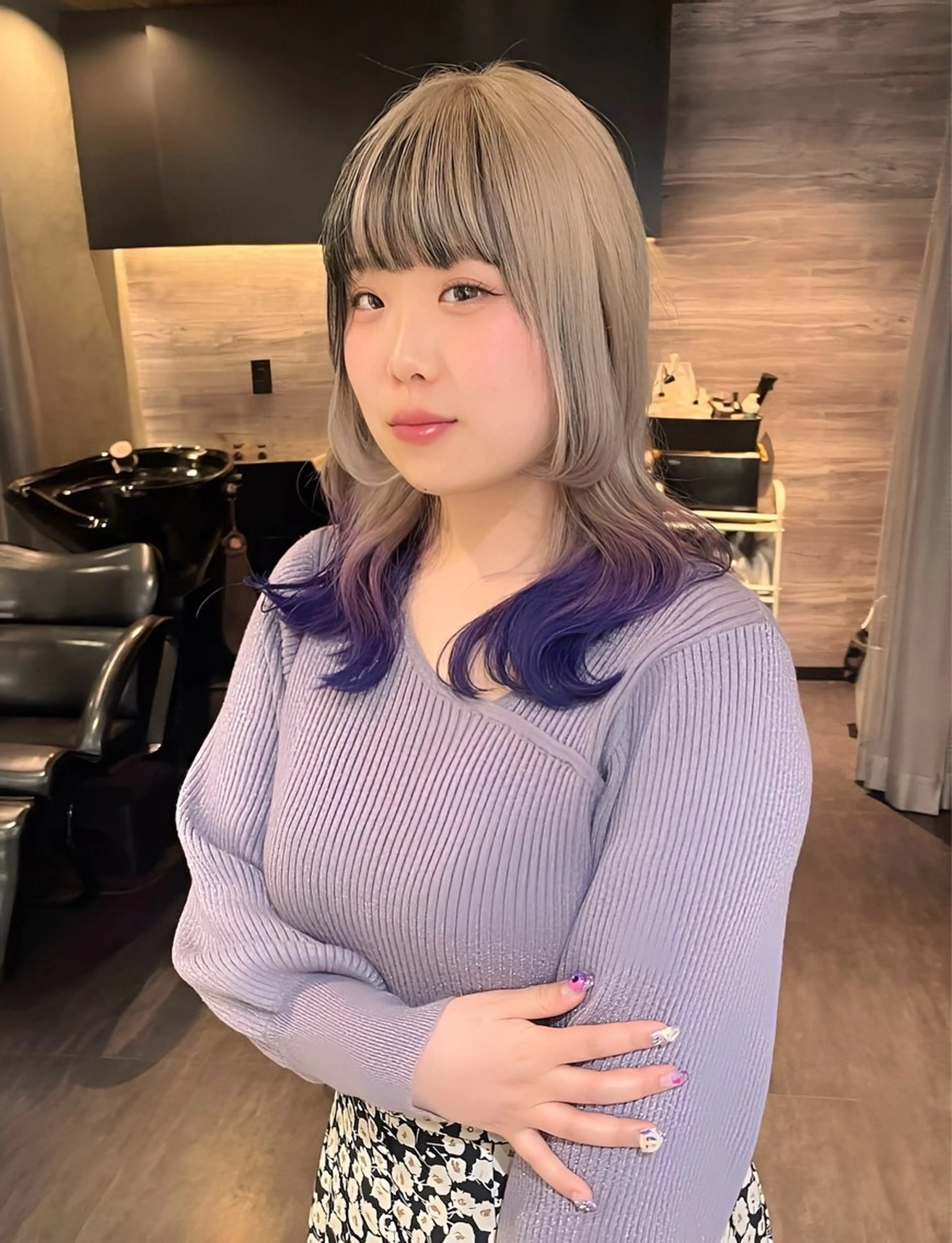 ミディアム ヘアカラー レイヤーカット/韓国 /艶髪/ダブルカラーのヘアスタイル