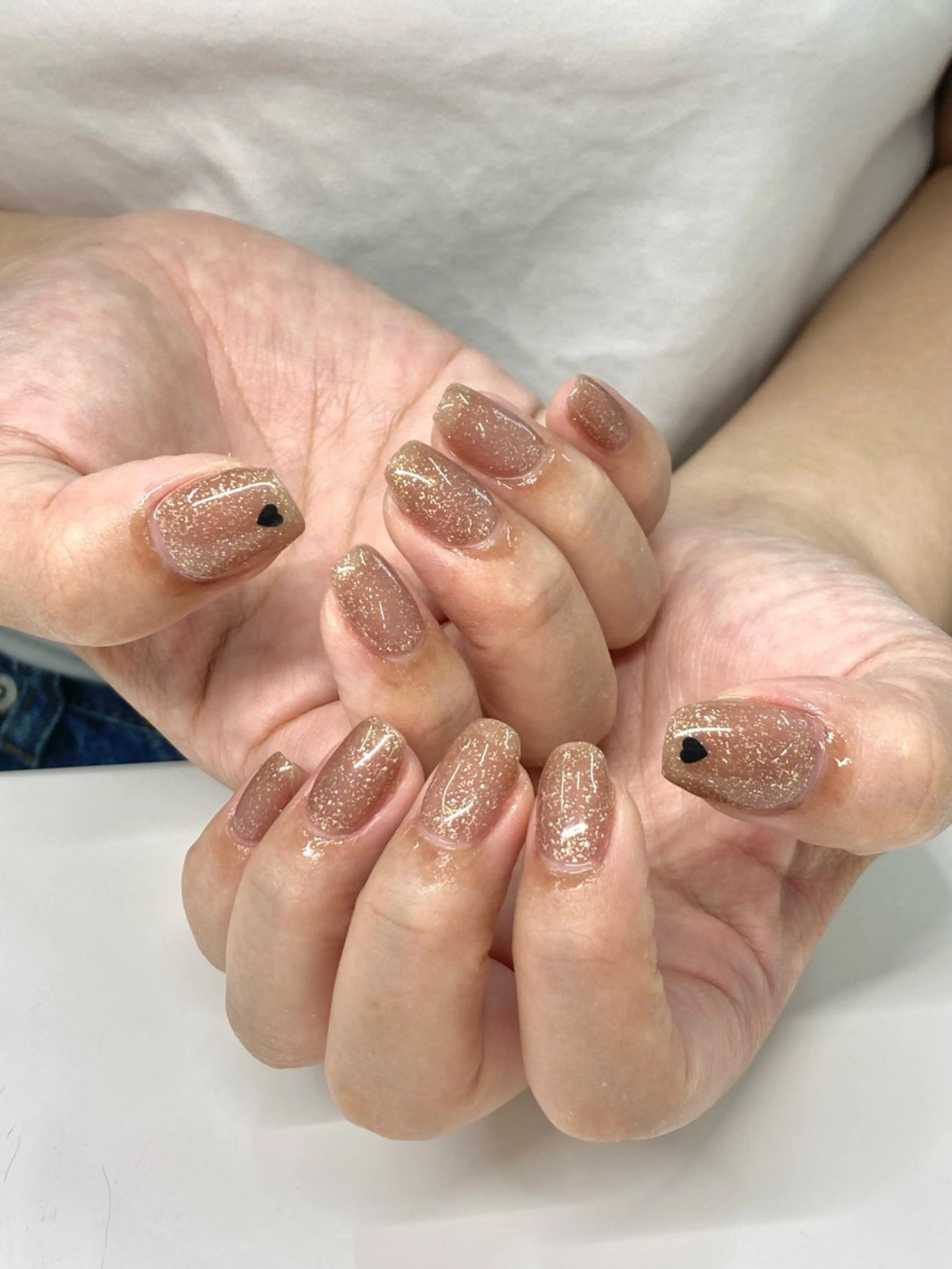 ネイル ハート ラメ(グリッター) ワンカラーネイル 佐々木 優花のネイルデザイン