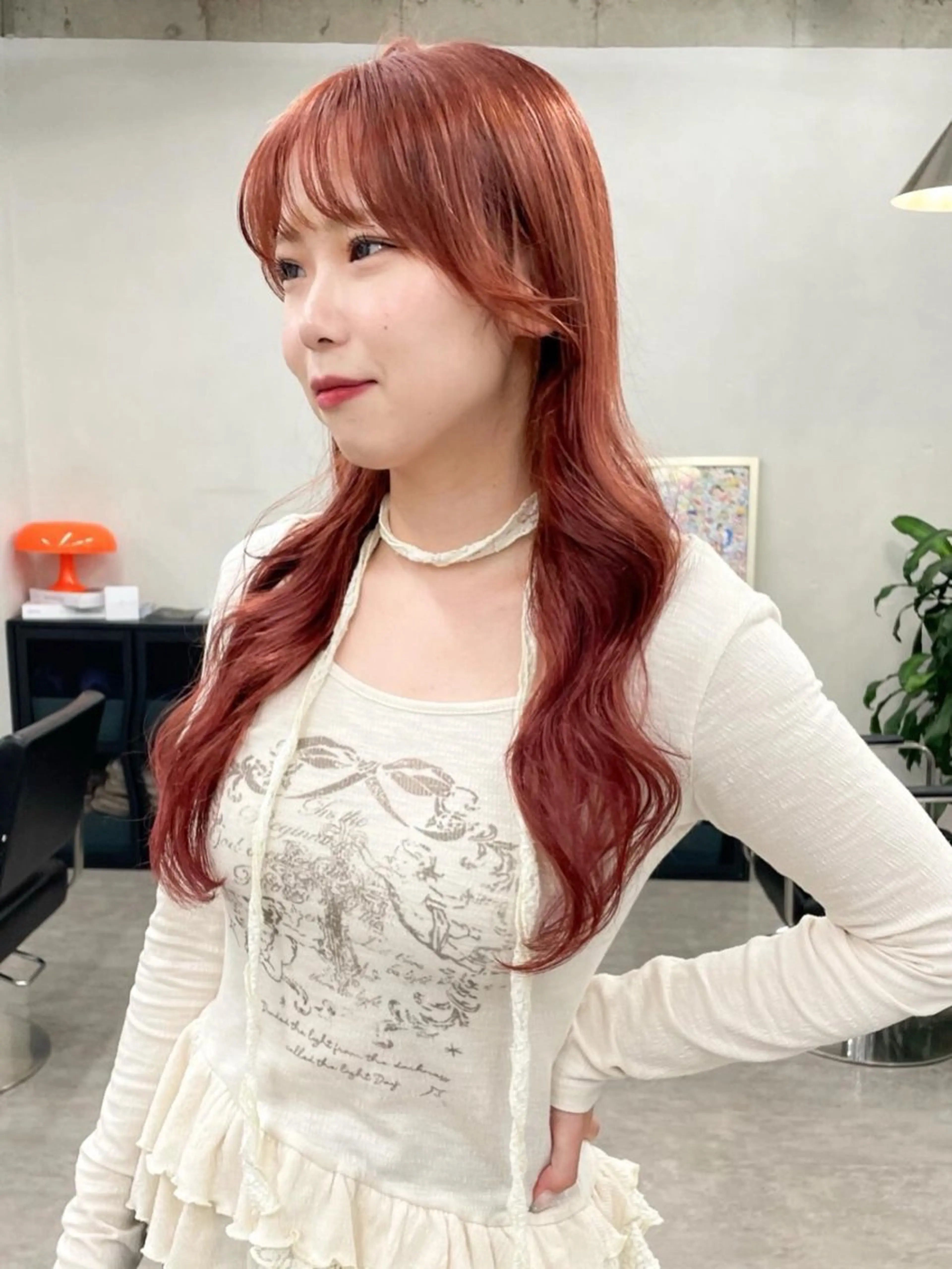 ロング カラー ブリーチ ブラウンカラー ケアブリーチ オレンジ オレンジブラウン ブリーチ/ベージュ 💕/momoaのヘアスタイル