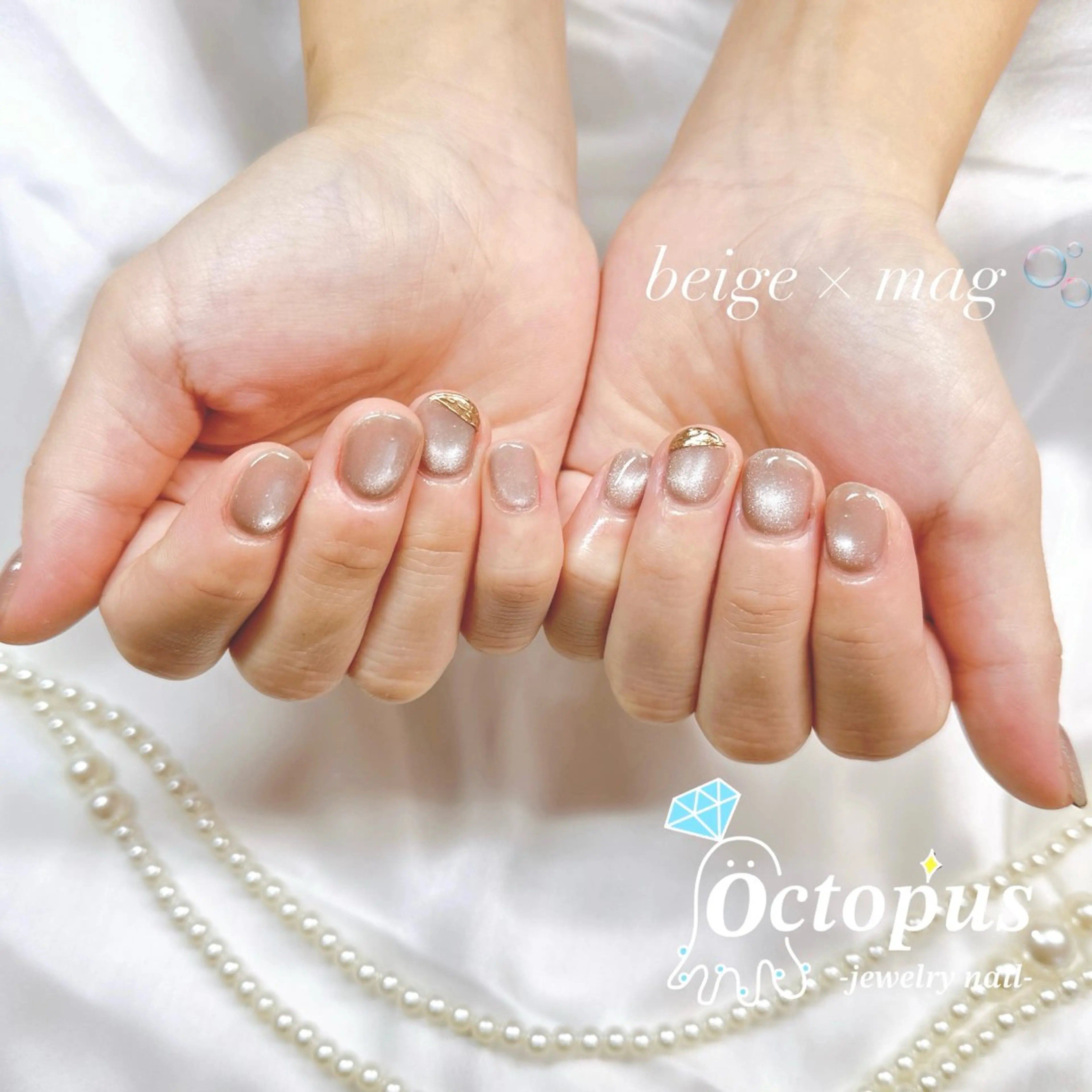 ネイル アートネイル ゴールド キラキラネイル マグネットネイル ミラーネイル ハンドネイル Octopus.-jewelry nail-所属・ネイリスト KURUMIのネイルデザイン