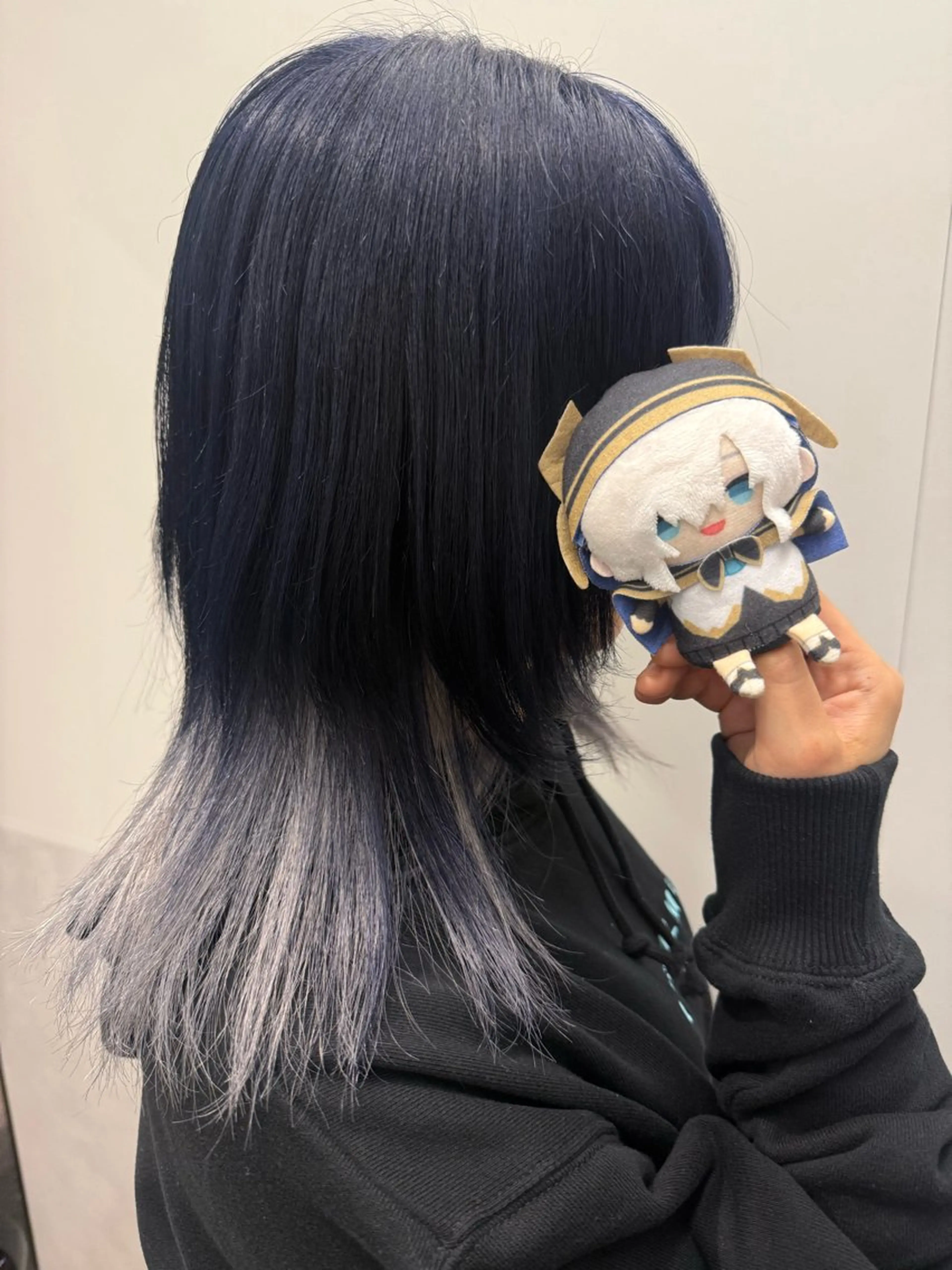 セミロング カラー ブリーチ ケアブリーチ ダブルカラー インナーカラー ネイビーカラー ヘアカラー トリートメント インナーカラー/推し ウルフ/アニメカラーのヘアスタイル