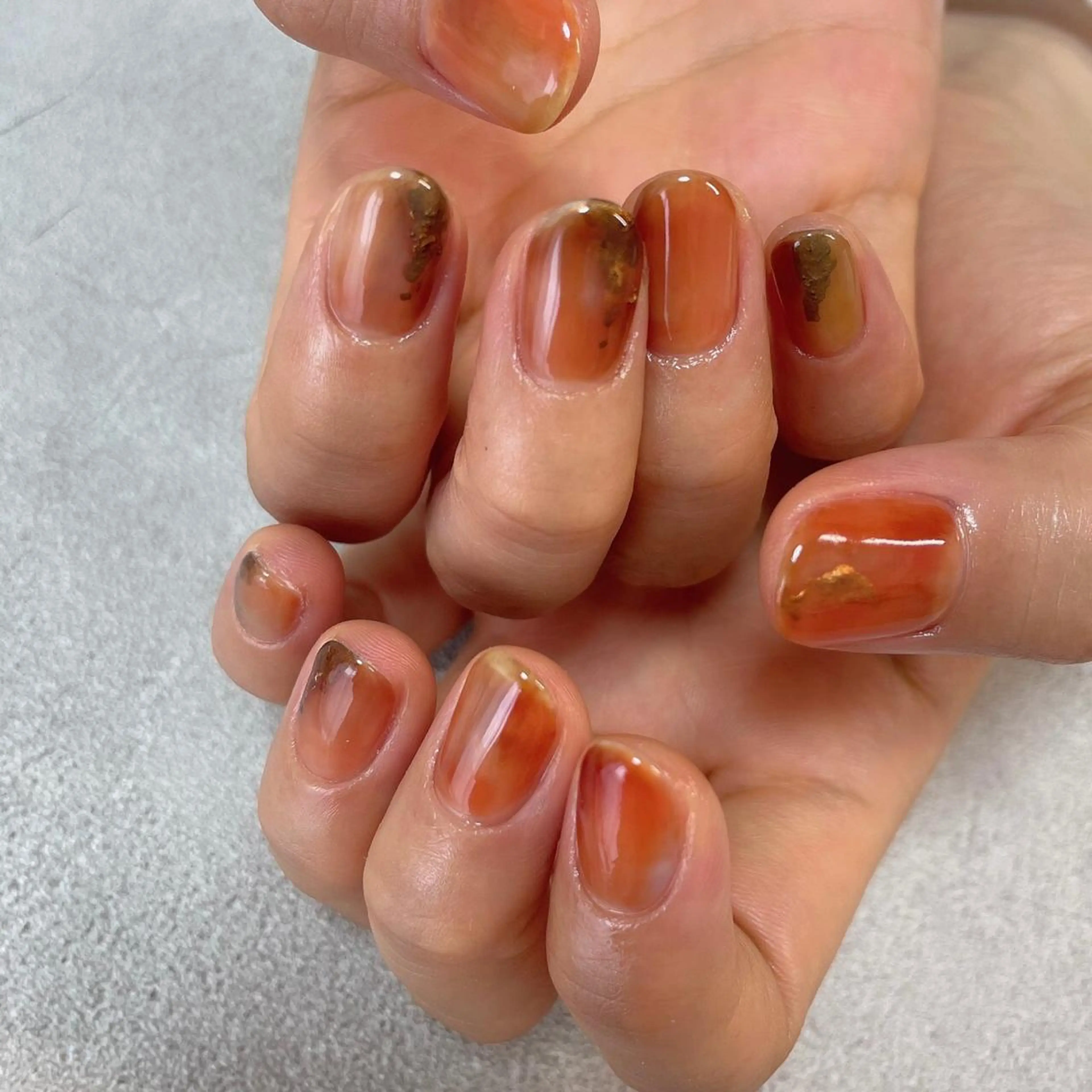 ネイル ブラウン オレンジ ハンドネイル lilbondir. chiharuのネイルデザイン