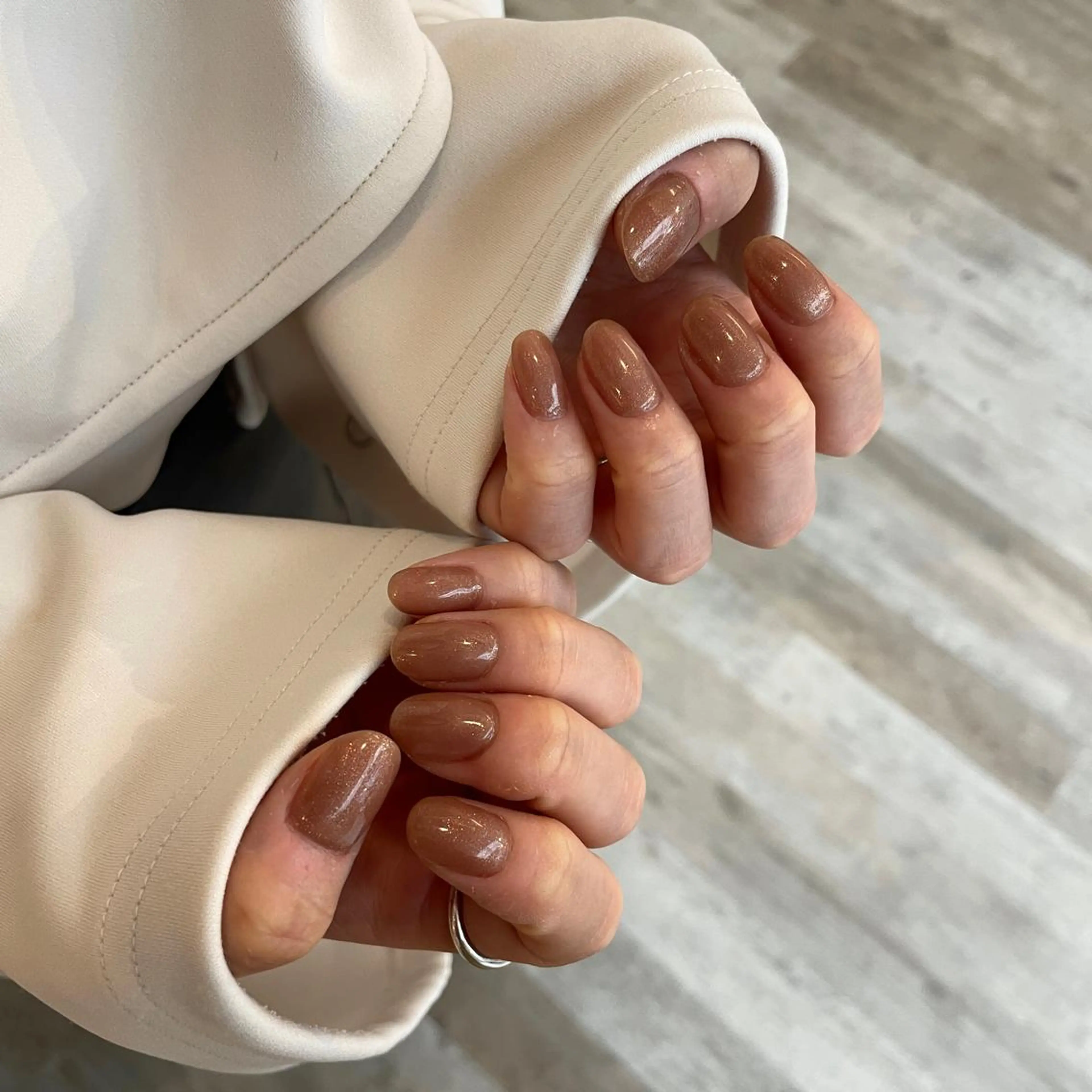 ネイル ブラウン クリアネイル ラメ(グリッター) mignon by CHERIM A.tのマツエク・マツパデザイン