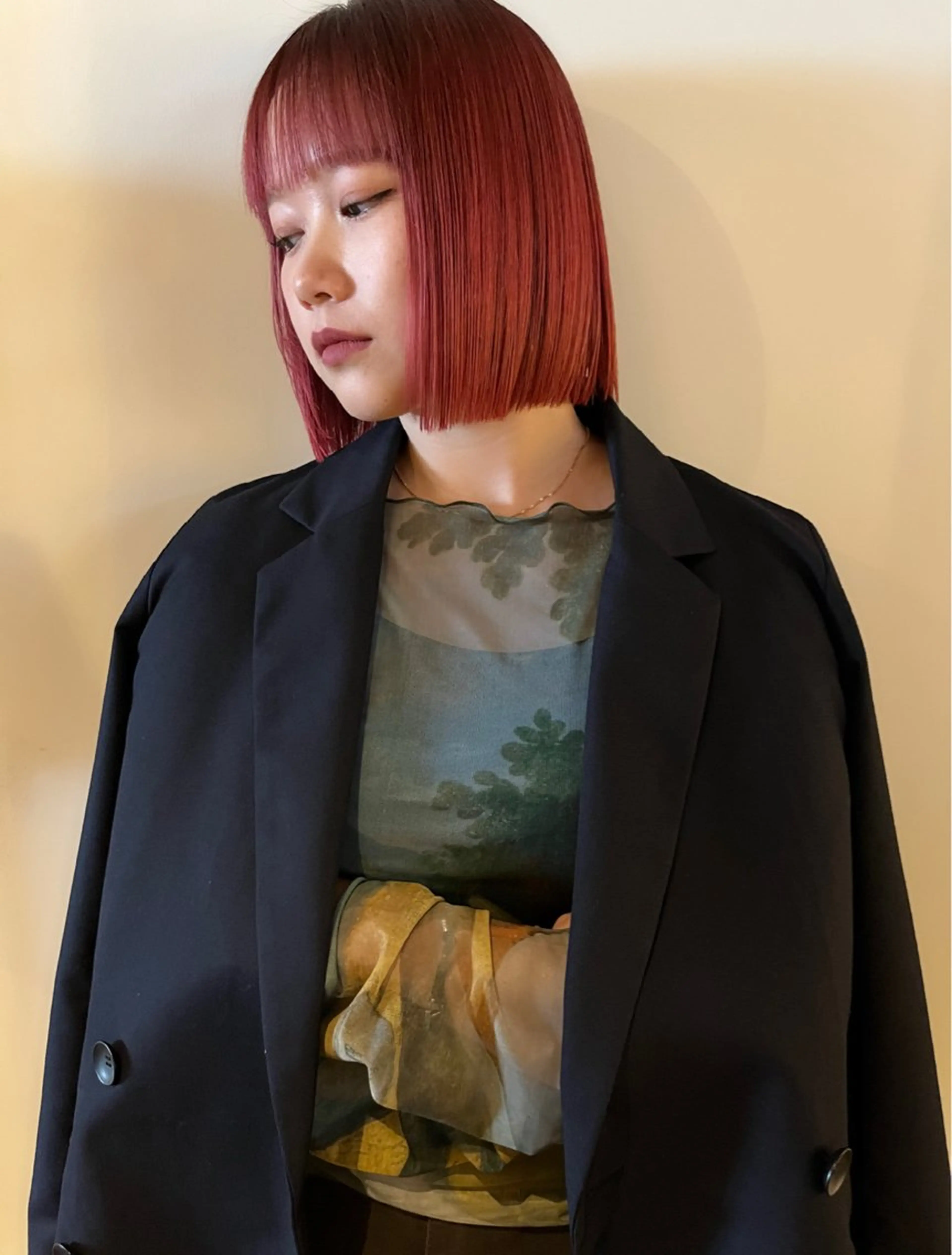 ショート カラー 切りっぱなしボブ ブリーチ ケアブリーチ レッドカラー ボブ ヘアカラー ケアブリーチ/ボブ/ honoのヘアスタイル