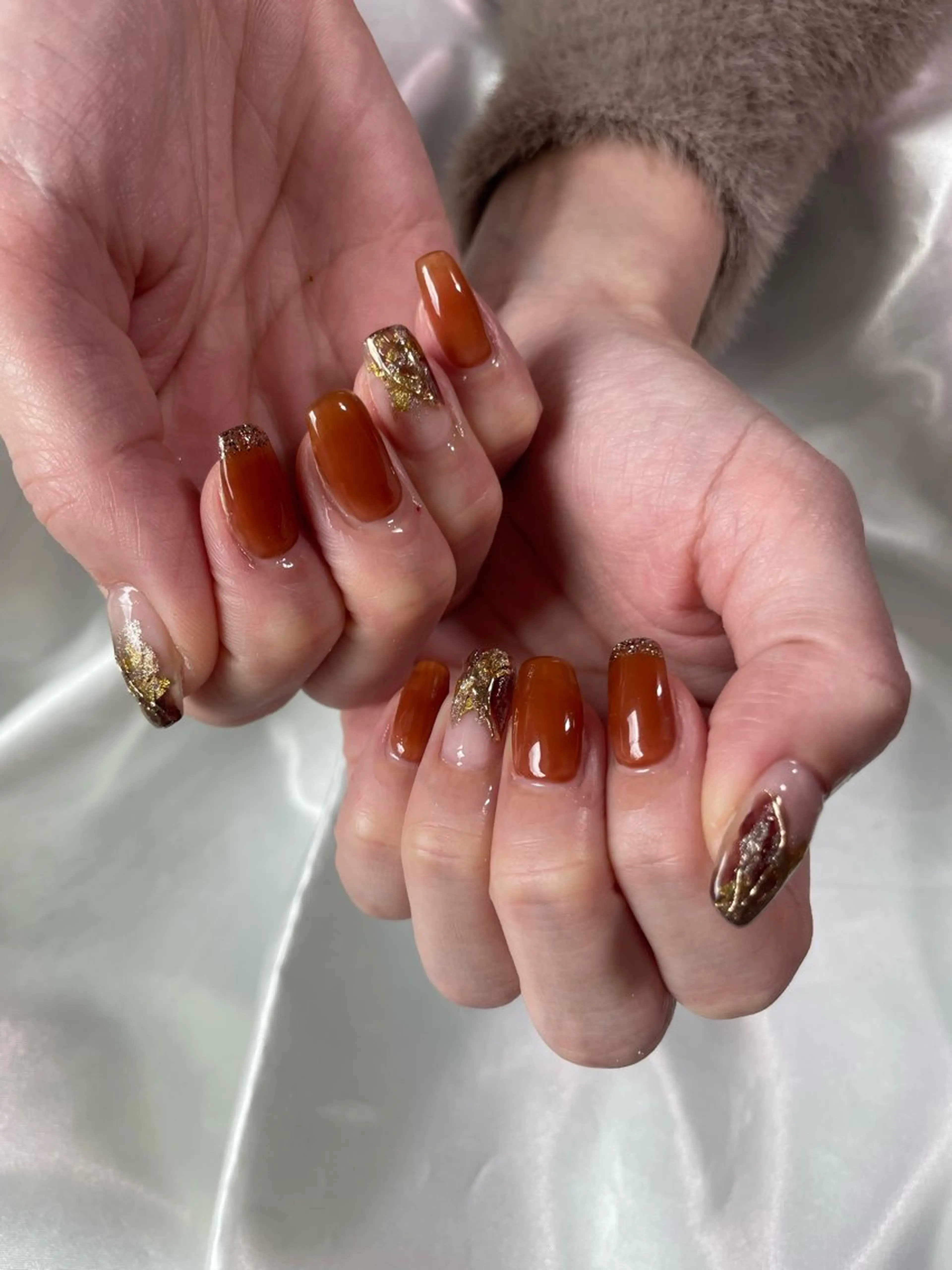 ネイル ブラウン ゴールド ハンドネイル Joint_ nailのネイルデザイン