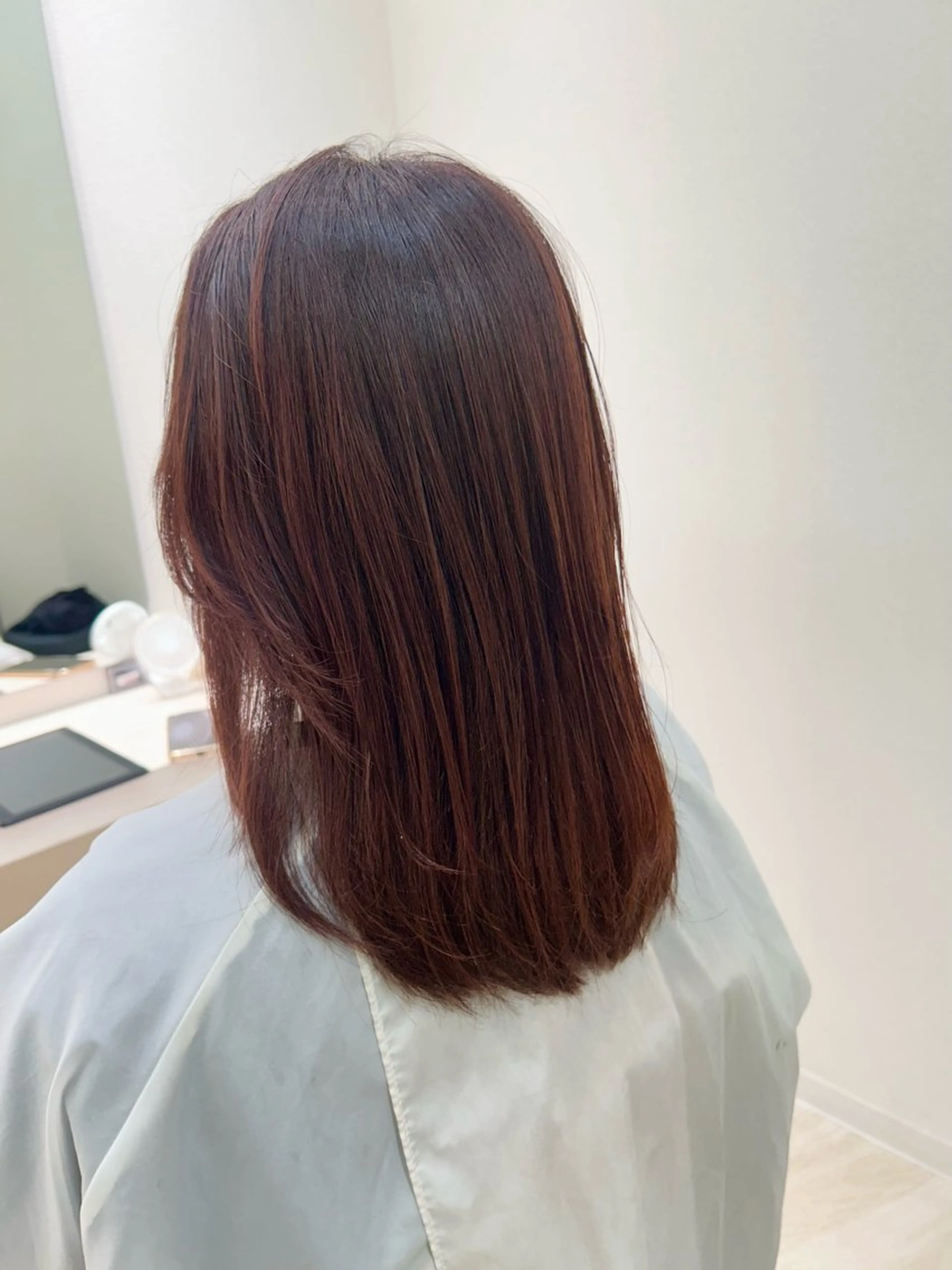 セミロング カラー オレンジ カット ヘアカラー トリートメント 天笠麻穂 /tocca船橋南口のヘアスタイル