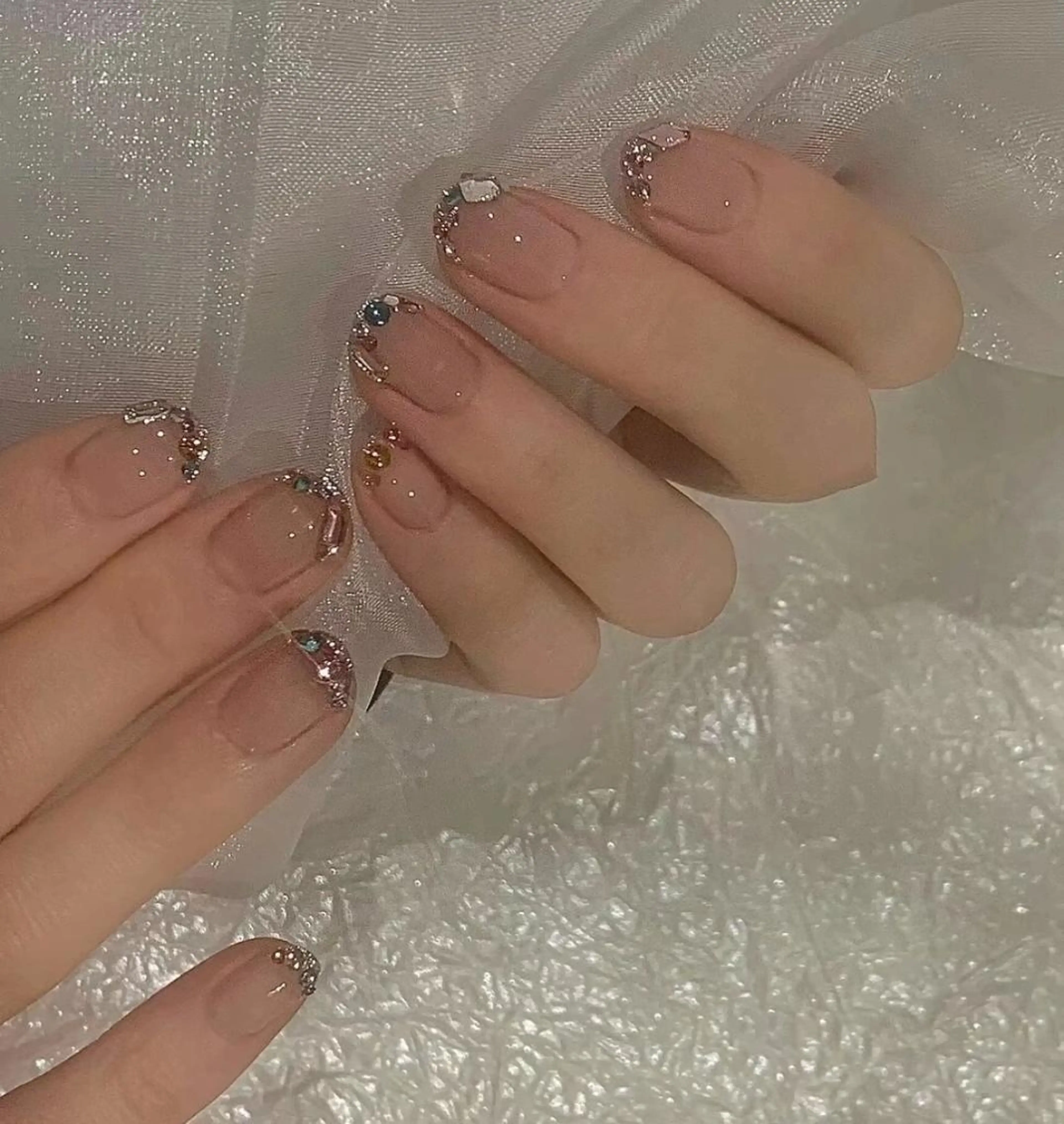 ネイル 長さ出し フレンチネイル ジェルネイル ガラスフレンチ 韓国ネイル ハンドネイル ハンドケア For U nail スカルプ専門店のネイルデザイン