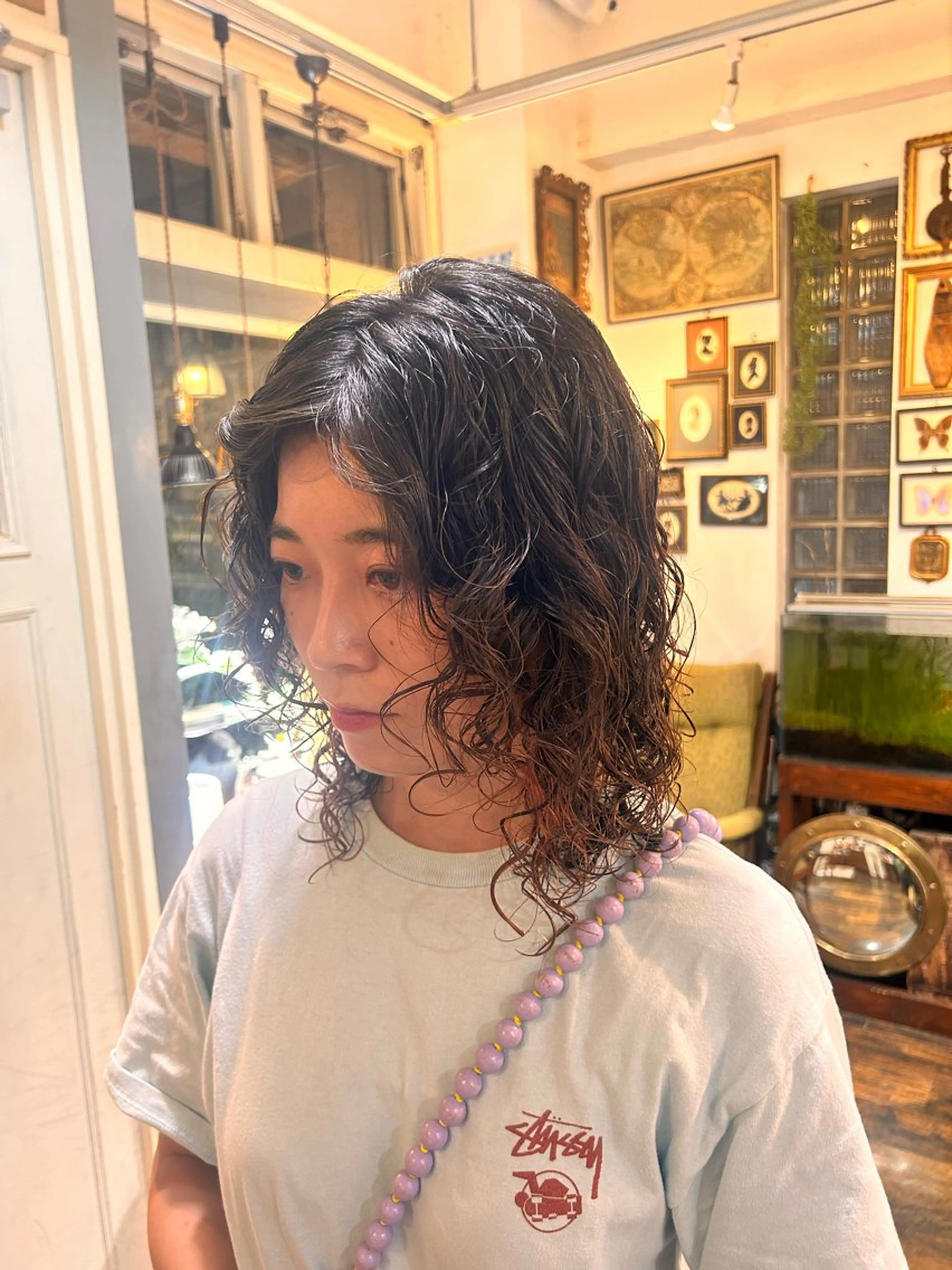 ミディアム パーマ カット パーマ トリートメント 清水千優/パーマ/透 明感カラー/メンズのヘアスタイル