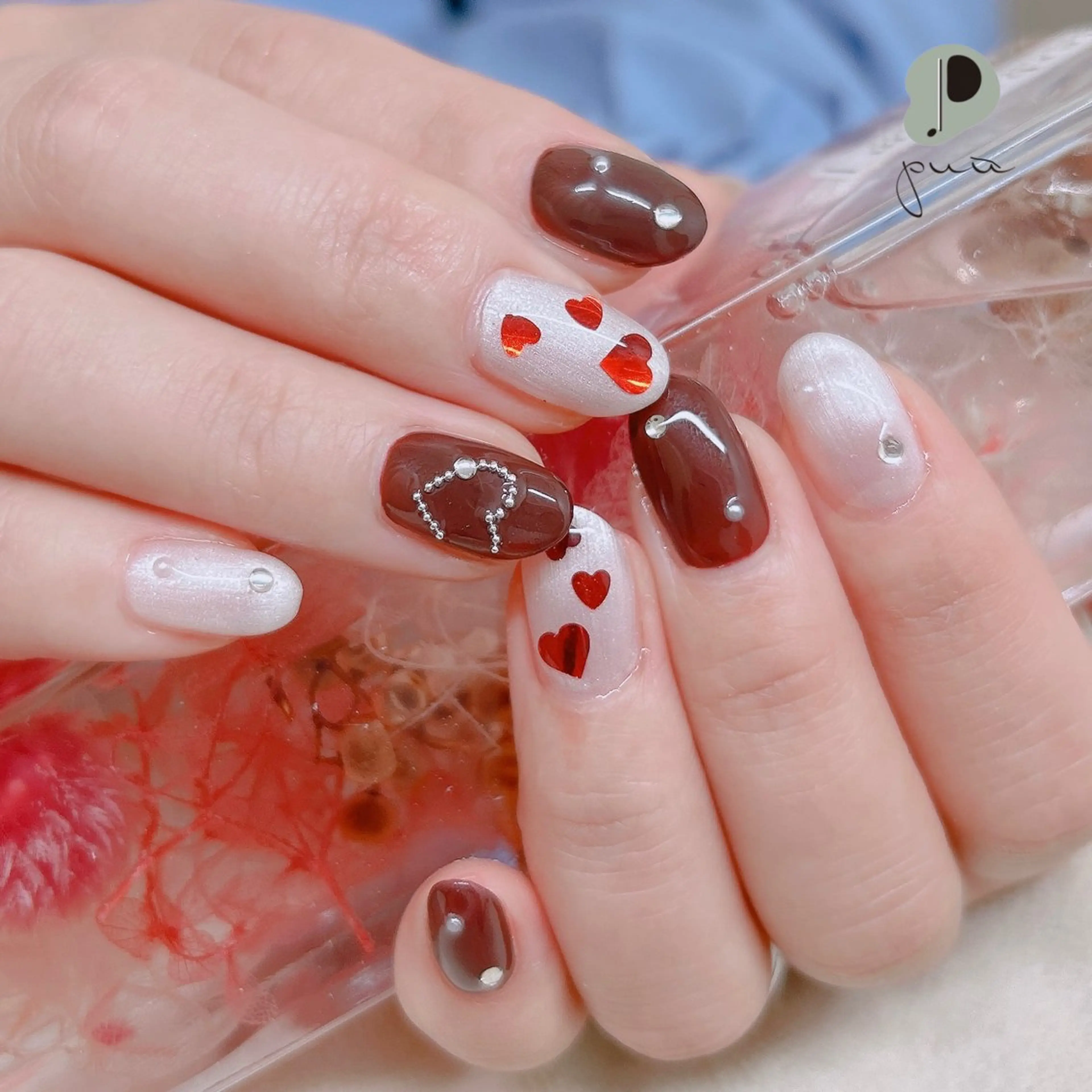 ネイル ジェルネイル ハート ワンカラーネイル バレンタイン ハンドネイル puu kyoto所属・Nail salon puu kyotoのネイルデザイン