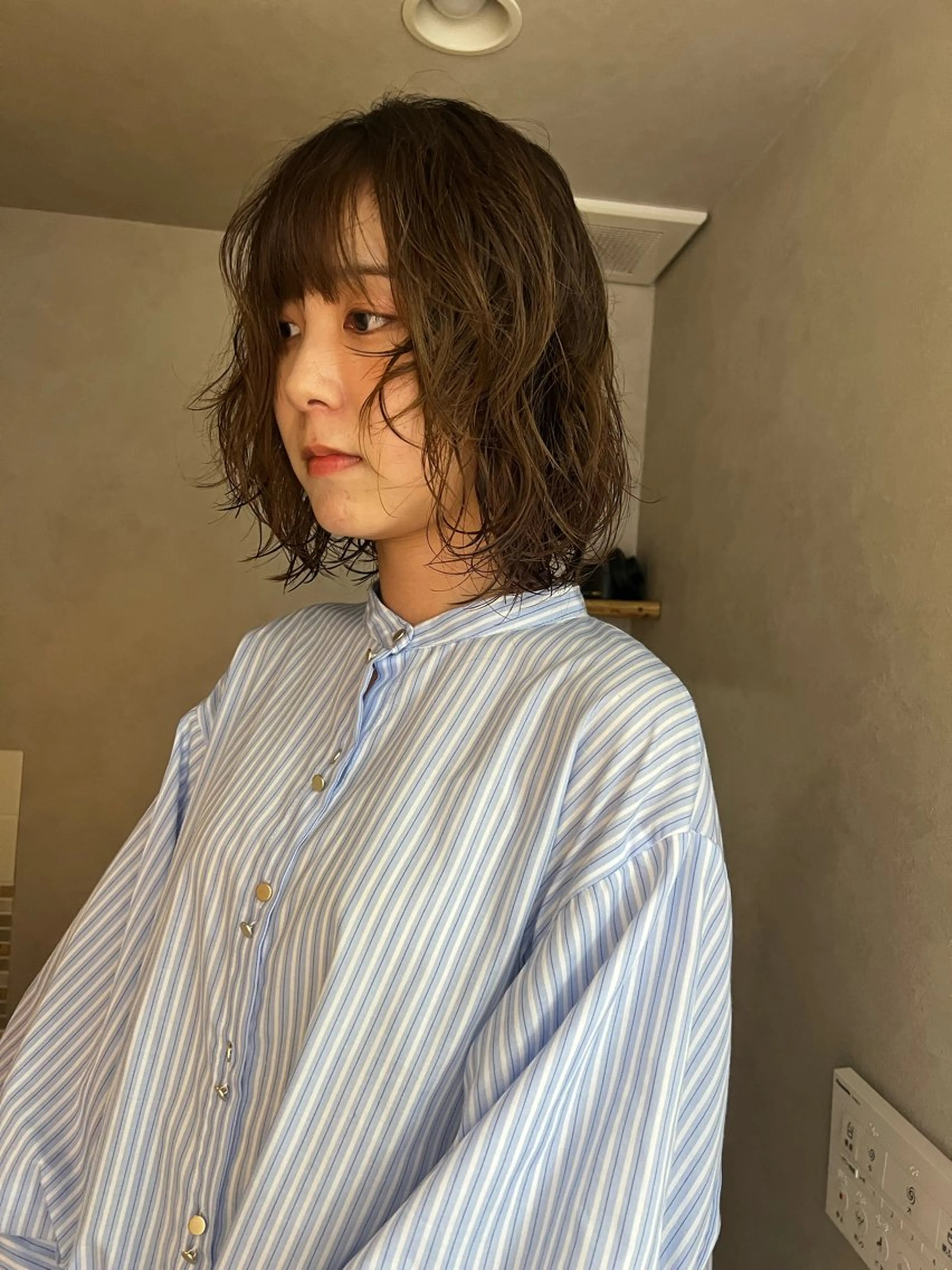 ミディアム パーマ nishido ハイライト/メンズのヘアスタイル