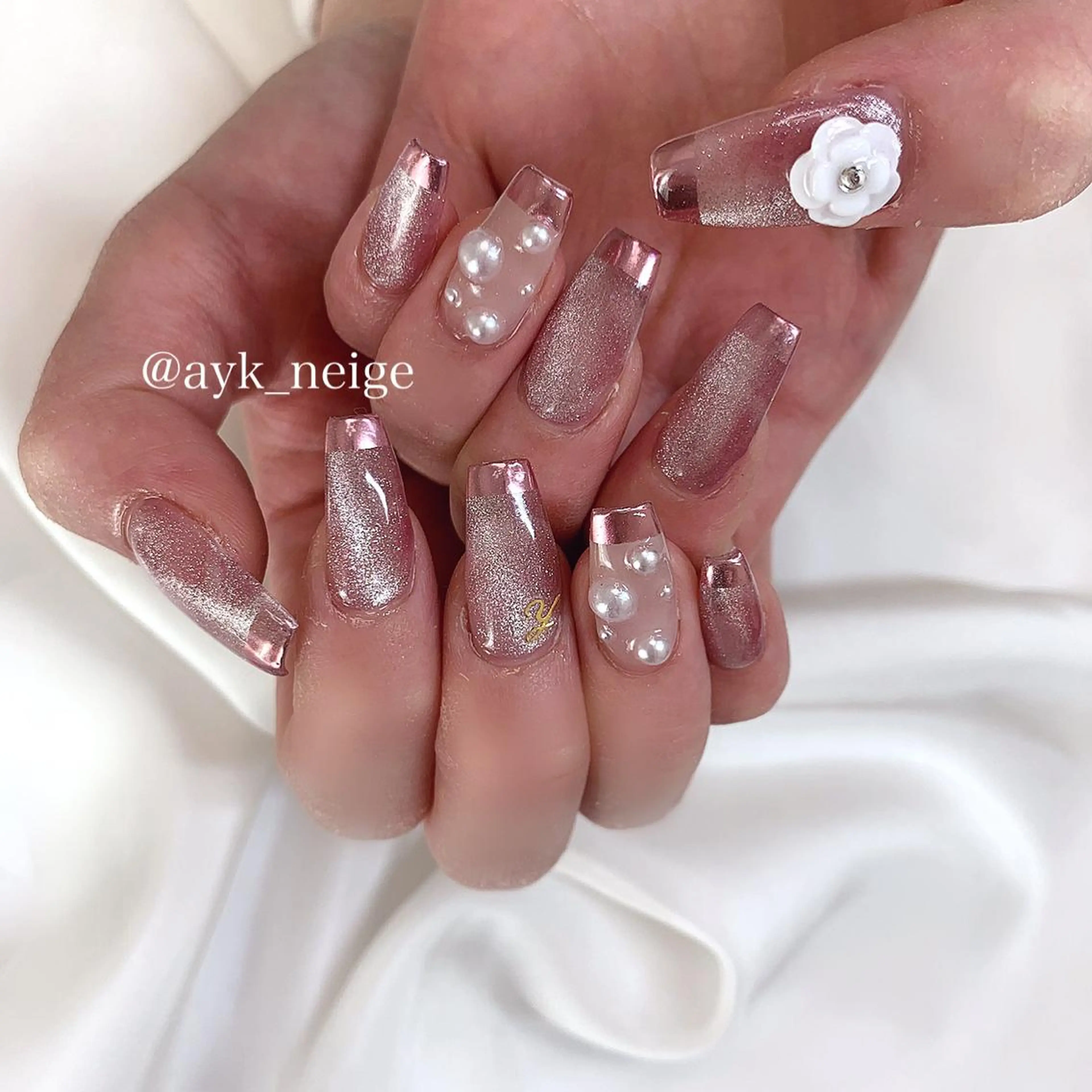 ネイル ハート 韓国ネイル ミラーネイル 冬ネイル n'eige nail所属・大谷 綾香のネイルデザイン