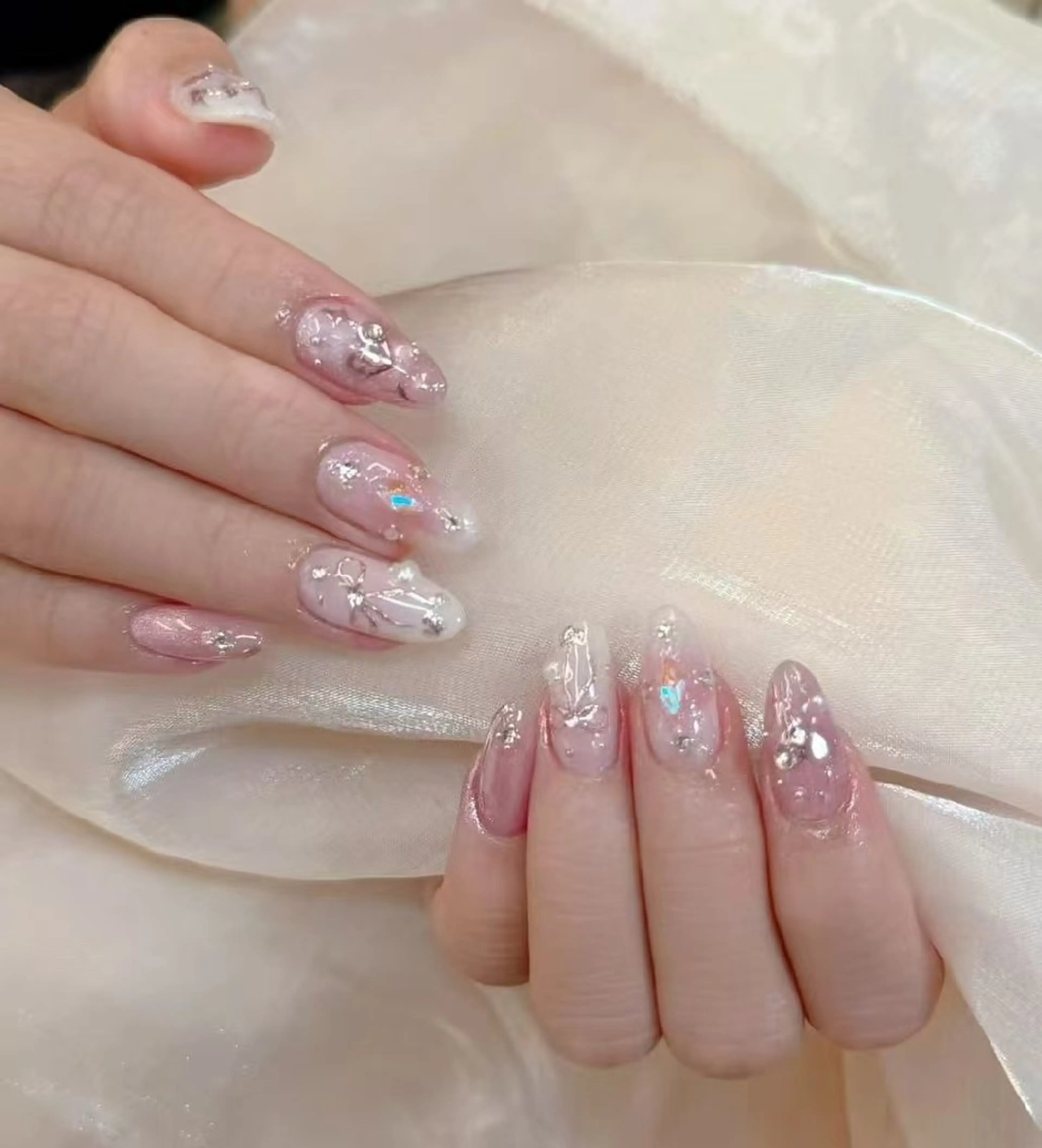 ネイル フラワーネイル フレンチネイル ジェルネイル ガラスフレンチ ハート ハンドネイル Oomiya 服部のネイルデザイン