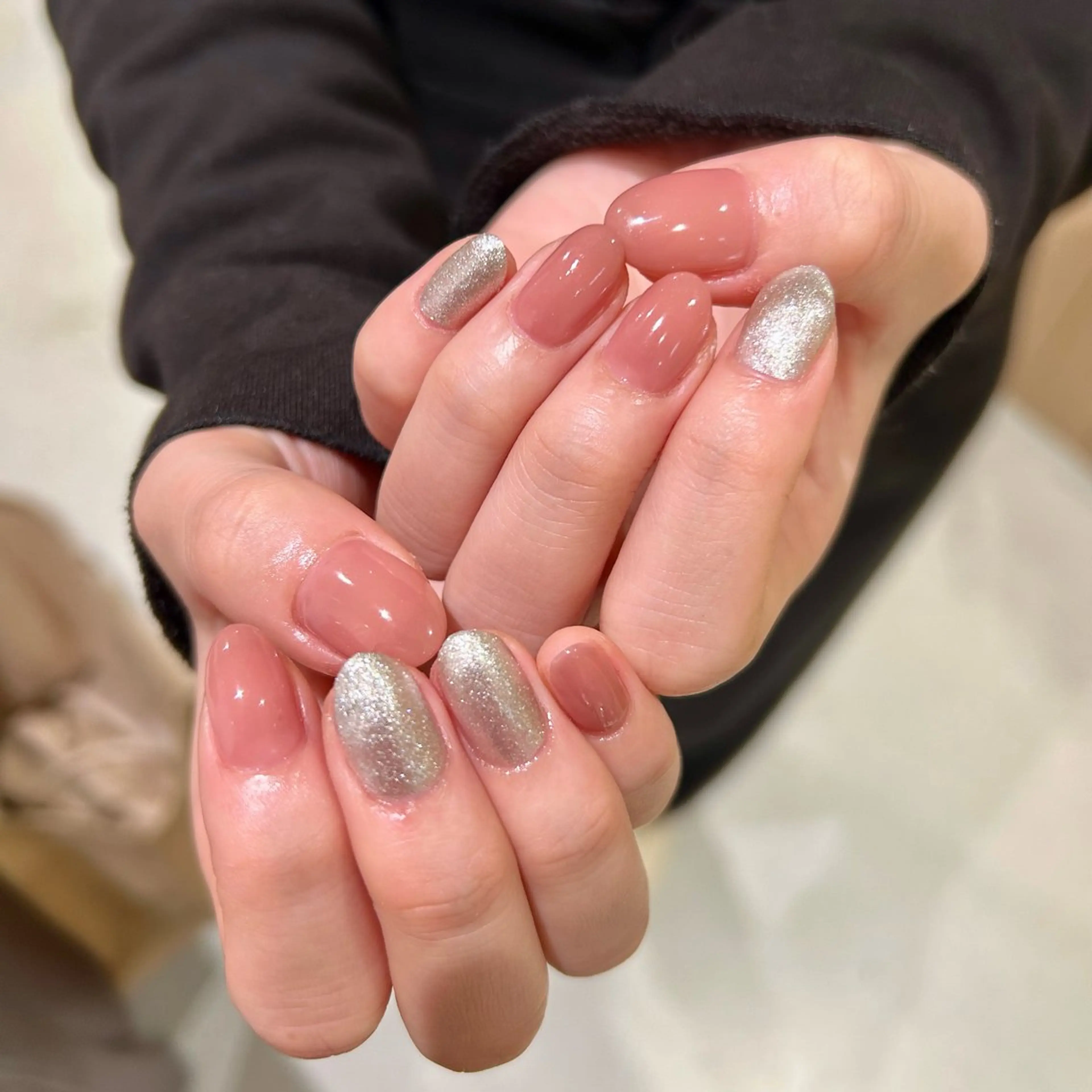 ネイル ワンカラーネイル ピンク シルバー NailAVANCE 鳳店   Miyuのネイルデザイン