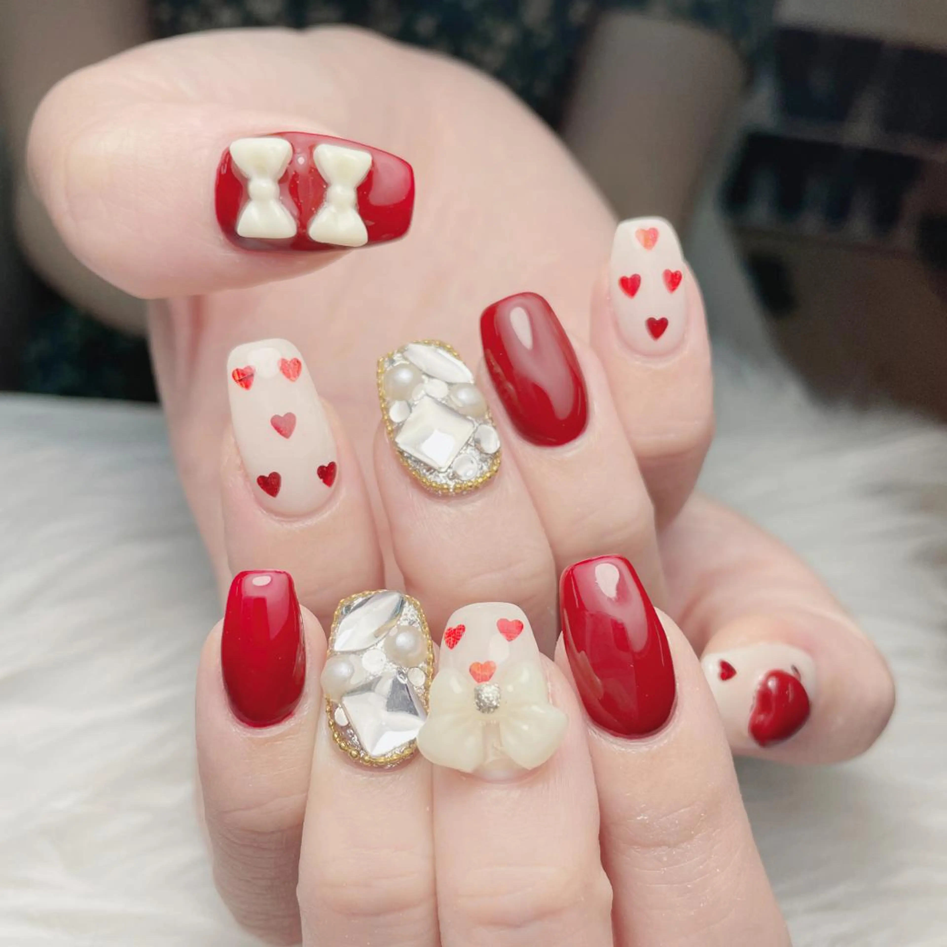 ネイル フレンチネイル ハート 韓国ネイル ミラーネイル リボン ハンドネイル Melody Nail所属・Melody  3D/スカルプ専門店のネイルデザイン