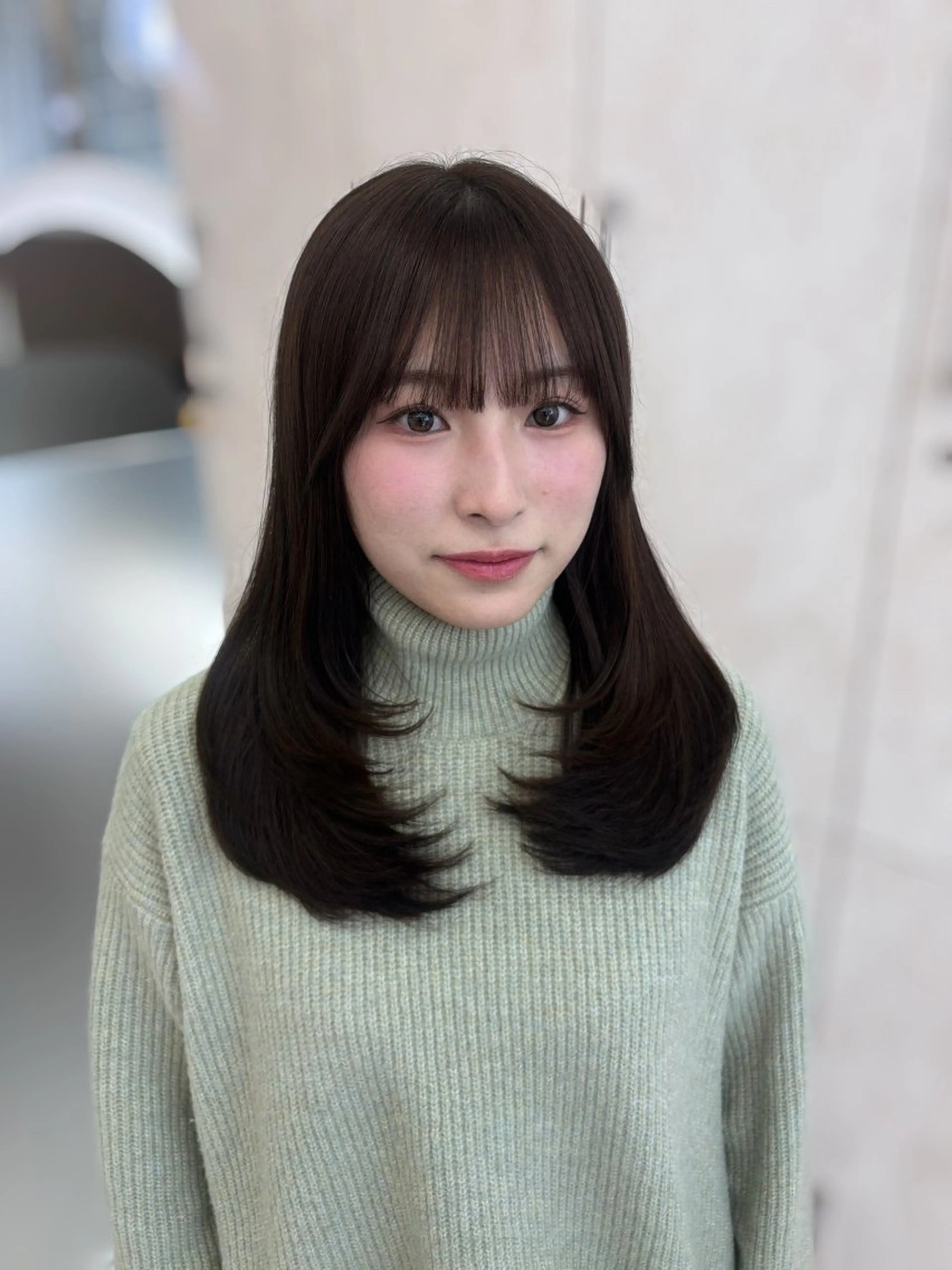 セミロング カラー ブラウンカラー レイヤーカット カット ヘアカラー トリートメント 盛れる顔まわりカット 🩰💕SHIONのヘアスタイル