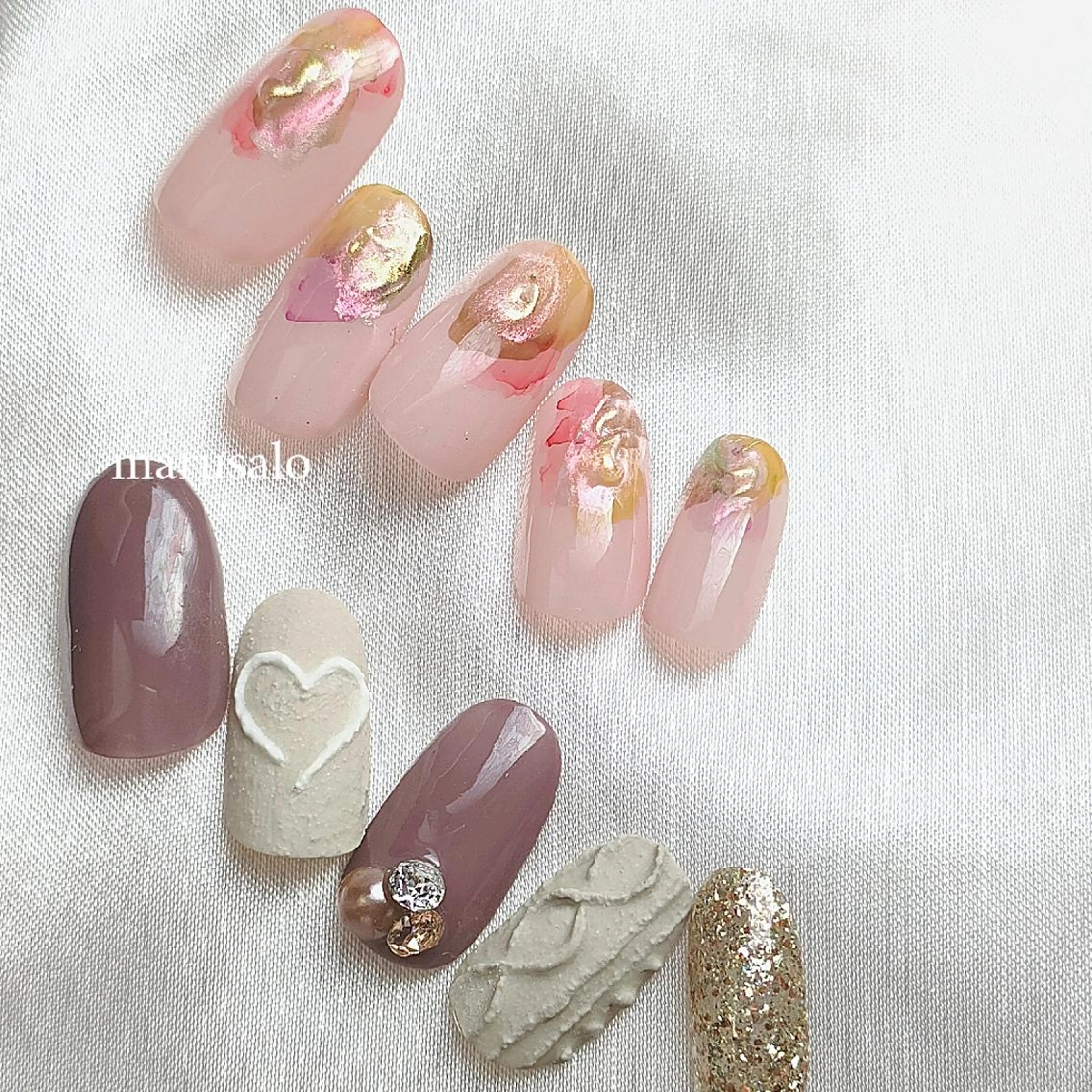 ネイル ハート ニュアンスネイル ピンク 冬ネイル クリスマス marusalo nailのネイルデザイン