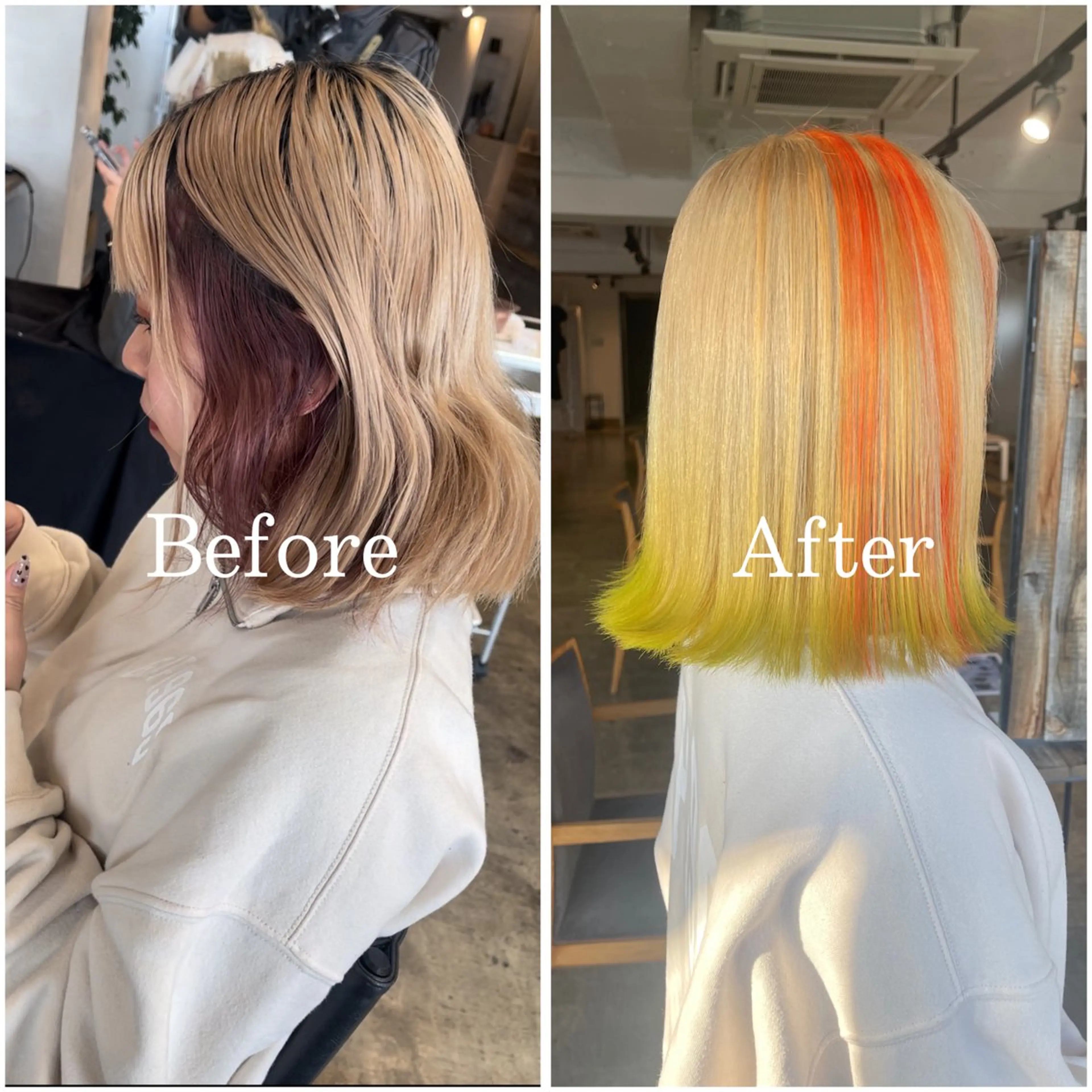 セミロング カラー ブリーチ デザインカラー イヤリングカラー ハイトーンカラー ムラ修正/ ハイトーン💖Riaのヘアスタイル