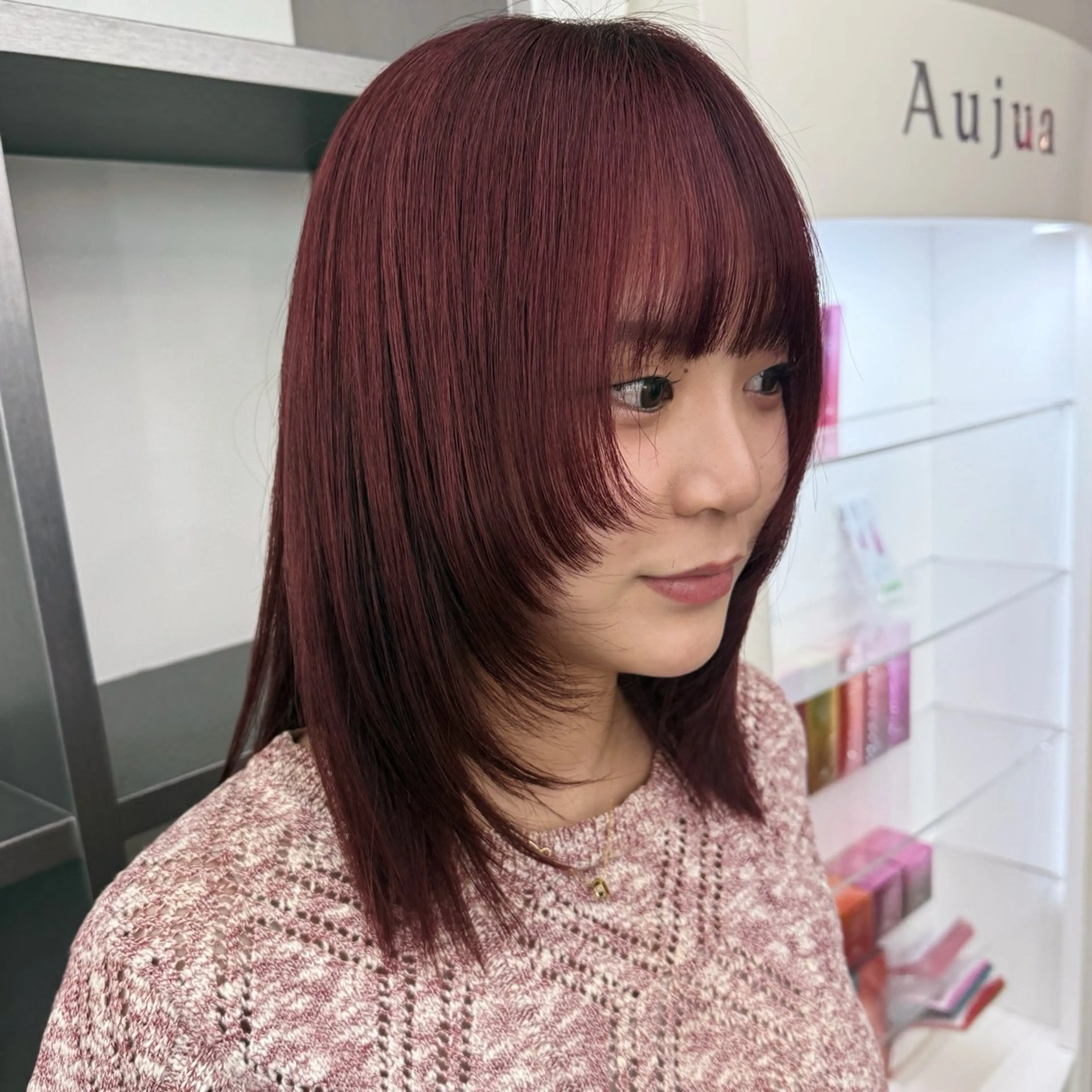 セミロング カラー カシス ピンクカラー 🍒暖色✖️レイヤー ／Haruna🍒のヘアスタイル