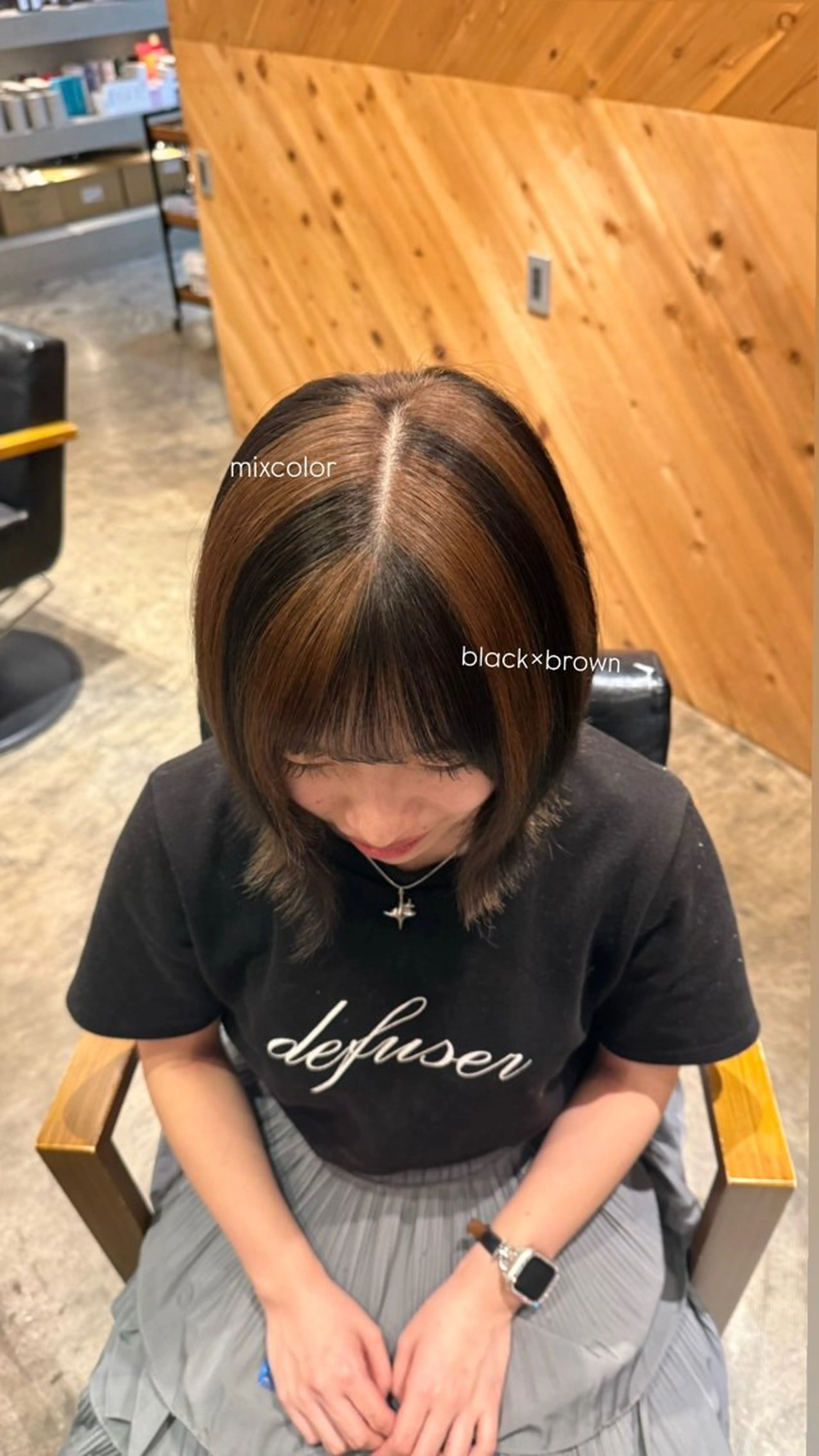 ミディアム カラー 黒髪 ブラウンカラー ヘアカラー ⋆*ブリーチカラ ー/愛佳.⋆𝜗𝜚のヘアスタイル