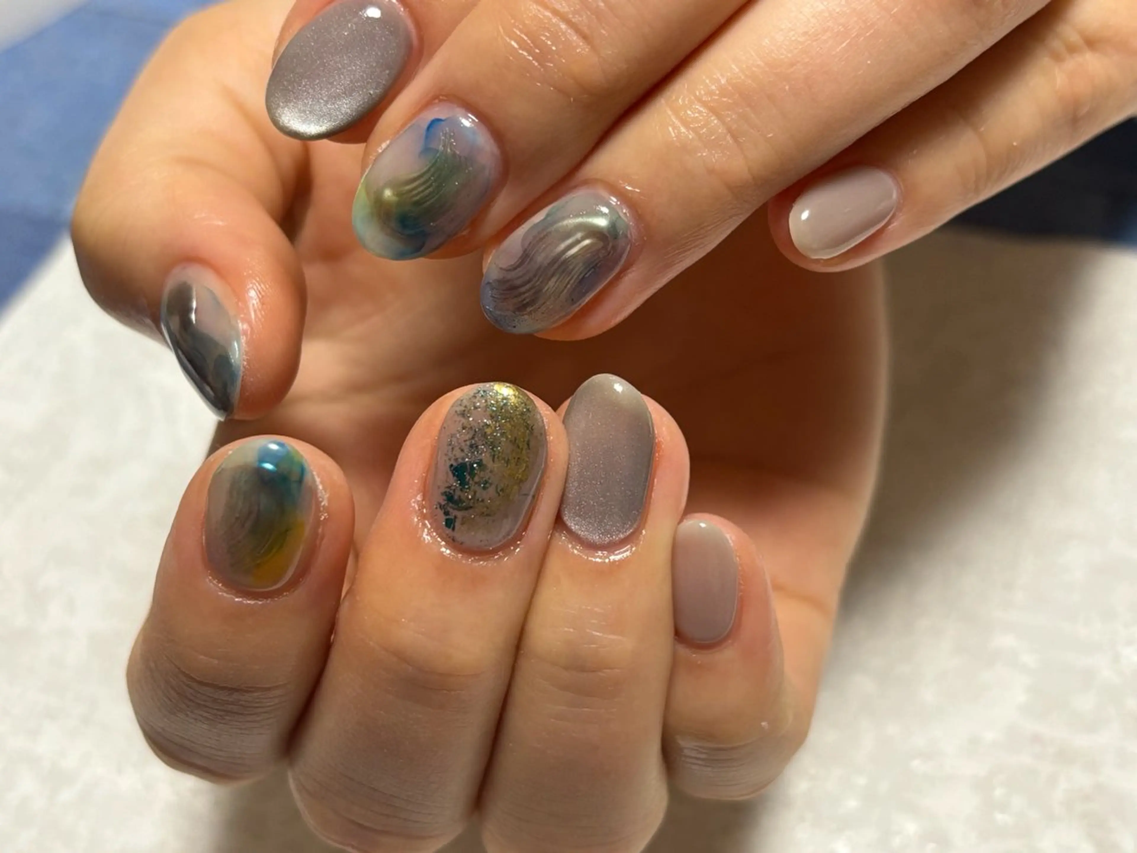 ネイル オーロラネイル フットネイル フレンチネイル ジェルネイル 韓国ネイル ハンドネイル kiki nail 二子玉川のネイルデザイン