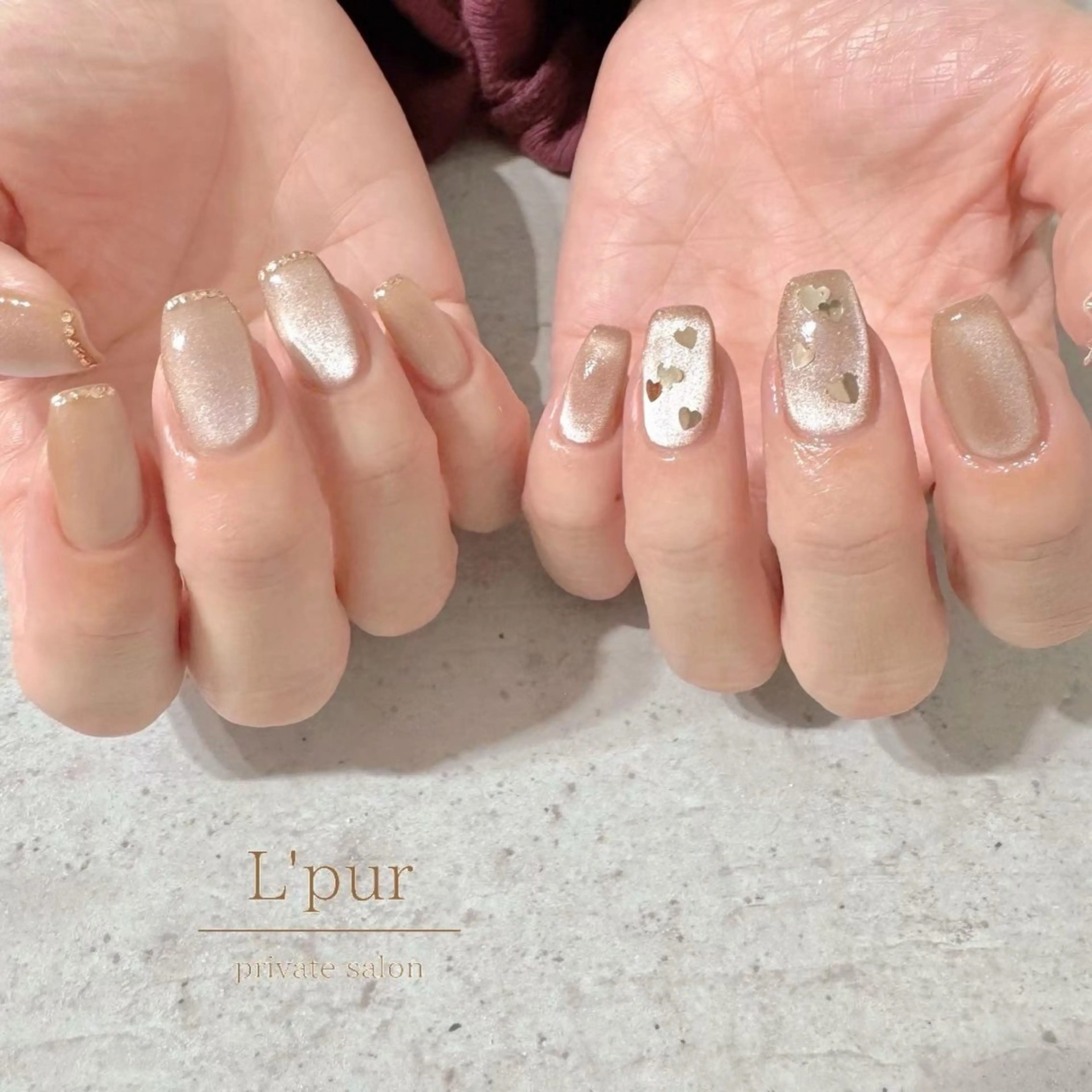 ネイル ブラウン フレンチネイル グラデーション ラメ(グリッター) ミラーネイル ハンドネイル Yuka .Mのネイルデザイン